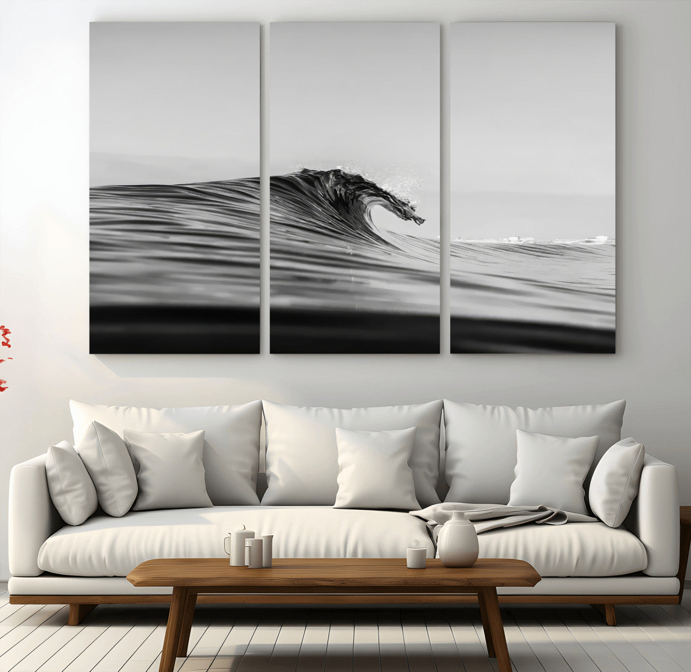 24029476-MGV-CV-36X24-Black Wave Wall Art Canvas Print – Framed Abstract Surf Minimalist Ocean Modern Coastal Seascape Artwork for Home Office