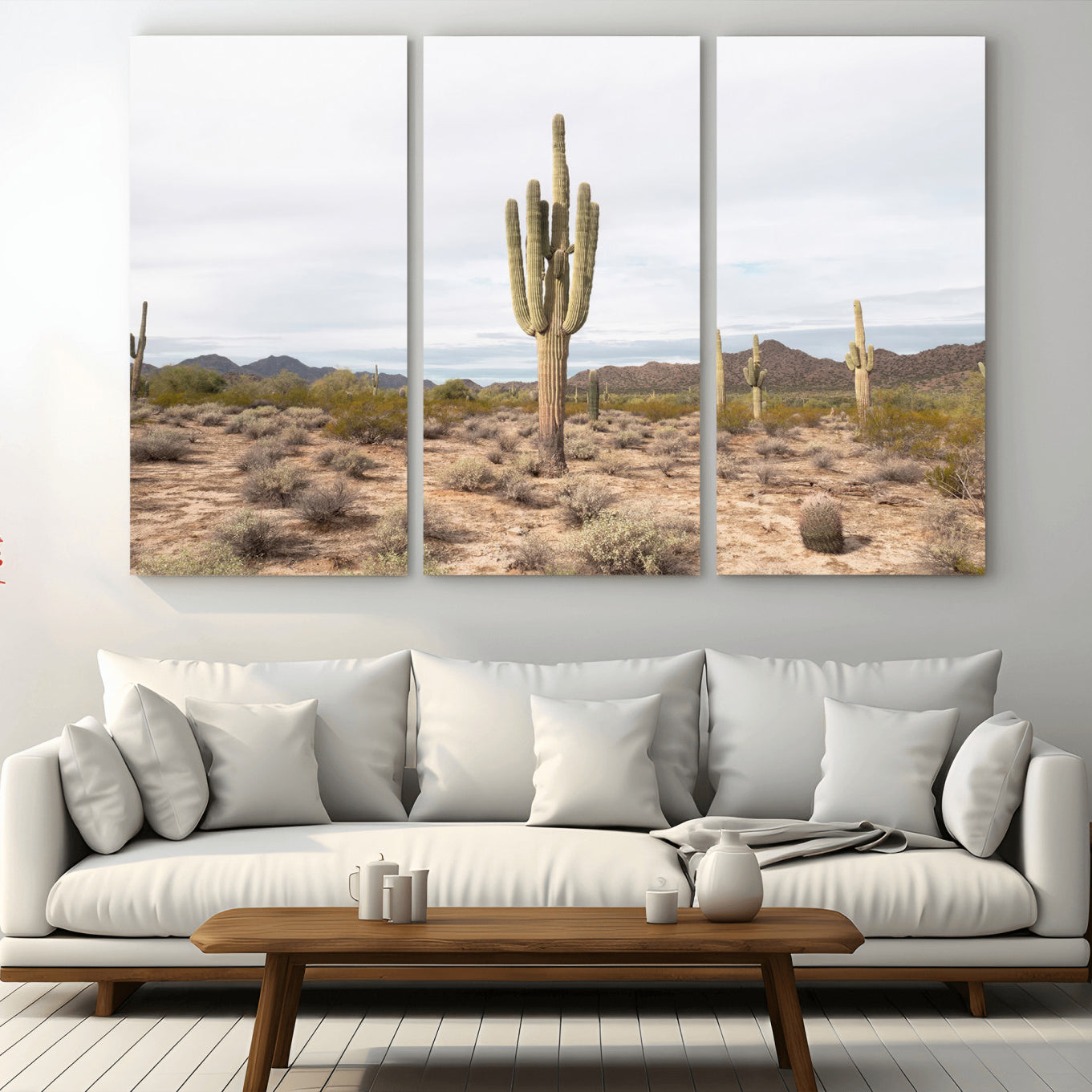 MGV-CV-48X32-3P - Saguaro Cactus Wall Art Canvas Print, Framed Desert Cactus Art Picture Print, Earthy Desert Perfect Southwestern Boho Decor Artwork