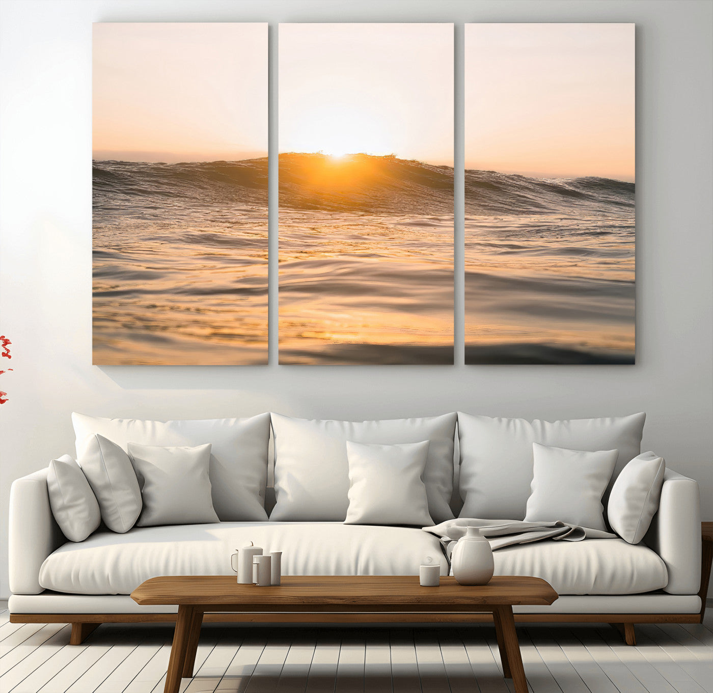 16973771-MGV-CV-36X24-Calm Water Wall Art – Framed Sunset Waves Canvas Artwork, Coastal Warm Design, Minimal Ocean Decor for Home, Office