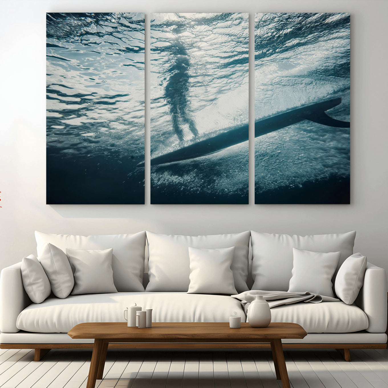 MGV-CV-48X32-3P - Submerged Surf Wall Art Canvas Print, Framed Underwater Perspective Art Picture Print, Ocean Surf Perfect Coastal Adventure Decor Artwork