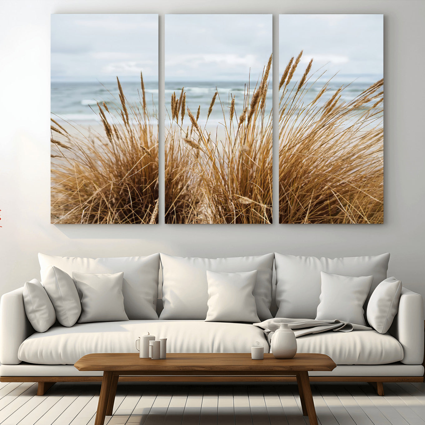 14270839-MGV-CV-36X24-Beach Grass Wall Art – Framed Coastal Dunes Canvas Artwork, Minimal Seaside Design, Modern Coastal Decor for Home, Office