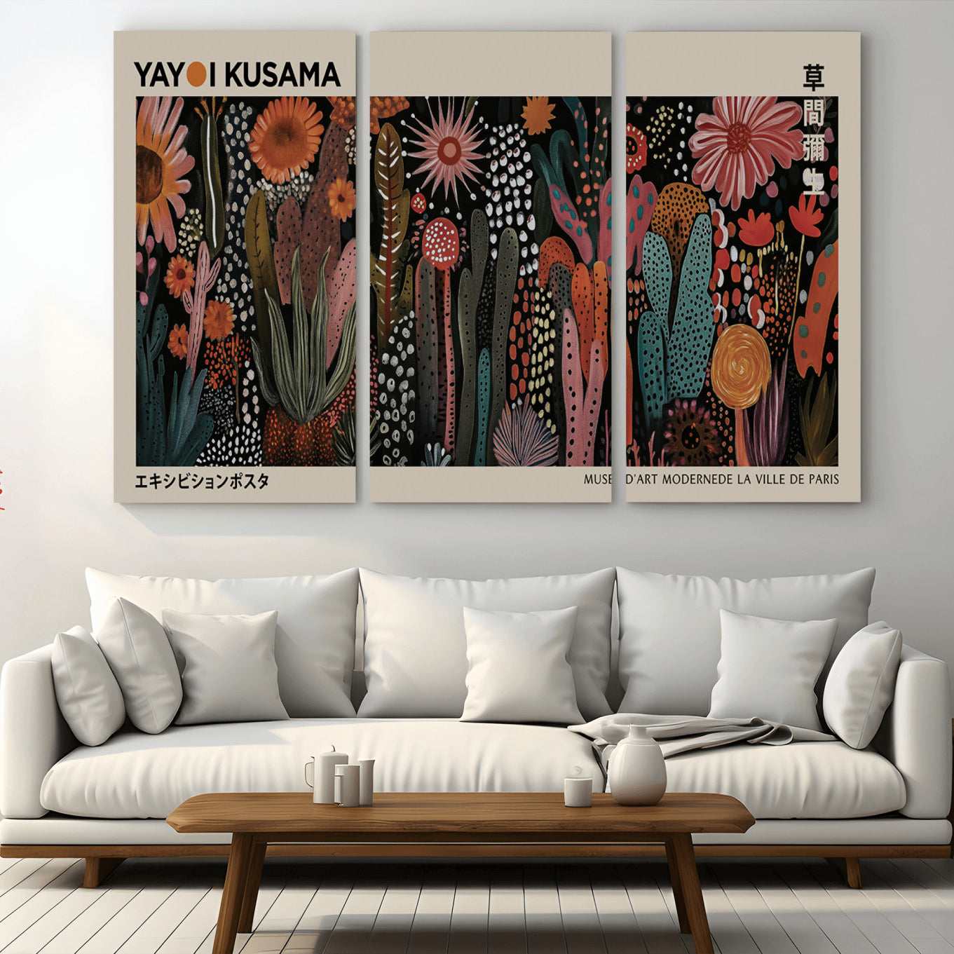 -Modern Japanese Wall Art Print Yayoi Kusama Canvas Wall Art Abstract Mount Fuji Canvas Print