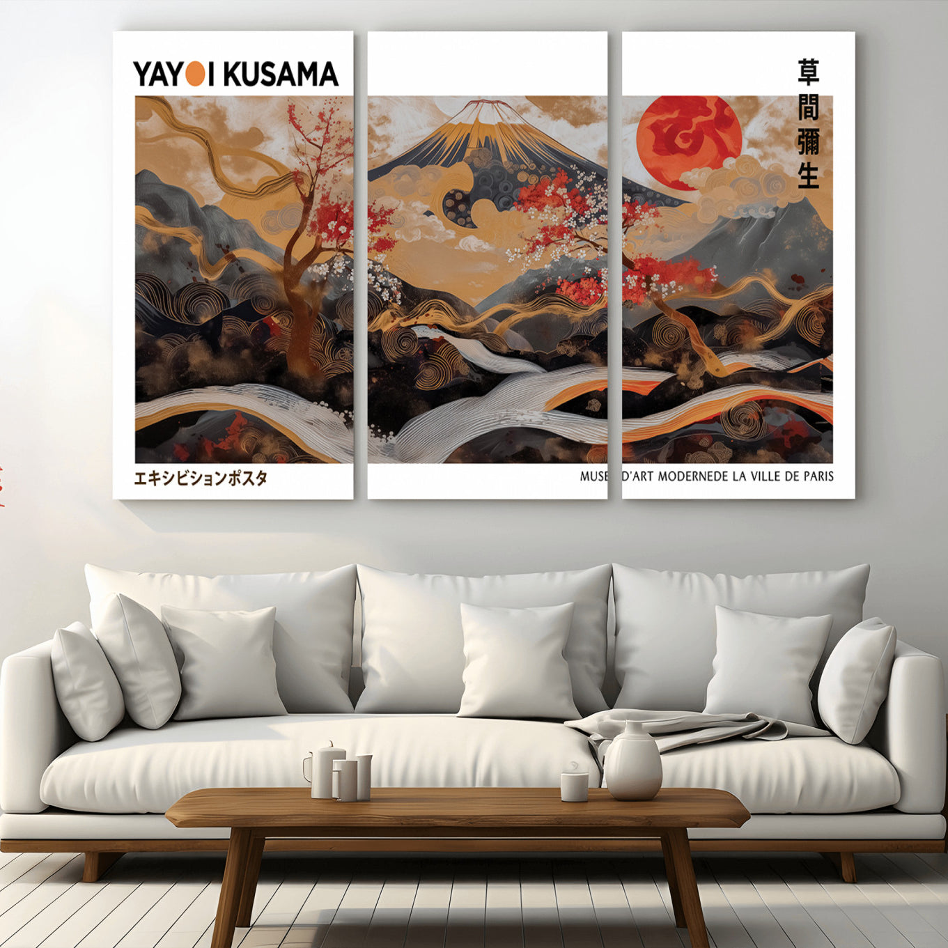 -Mount Fuji Wall Art Print, Yayoi Kusama Canvas Wall Art, Abstract Mount Fuji Canvas Print, Japanese