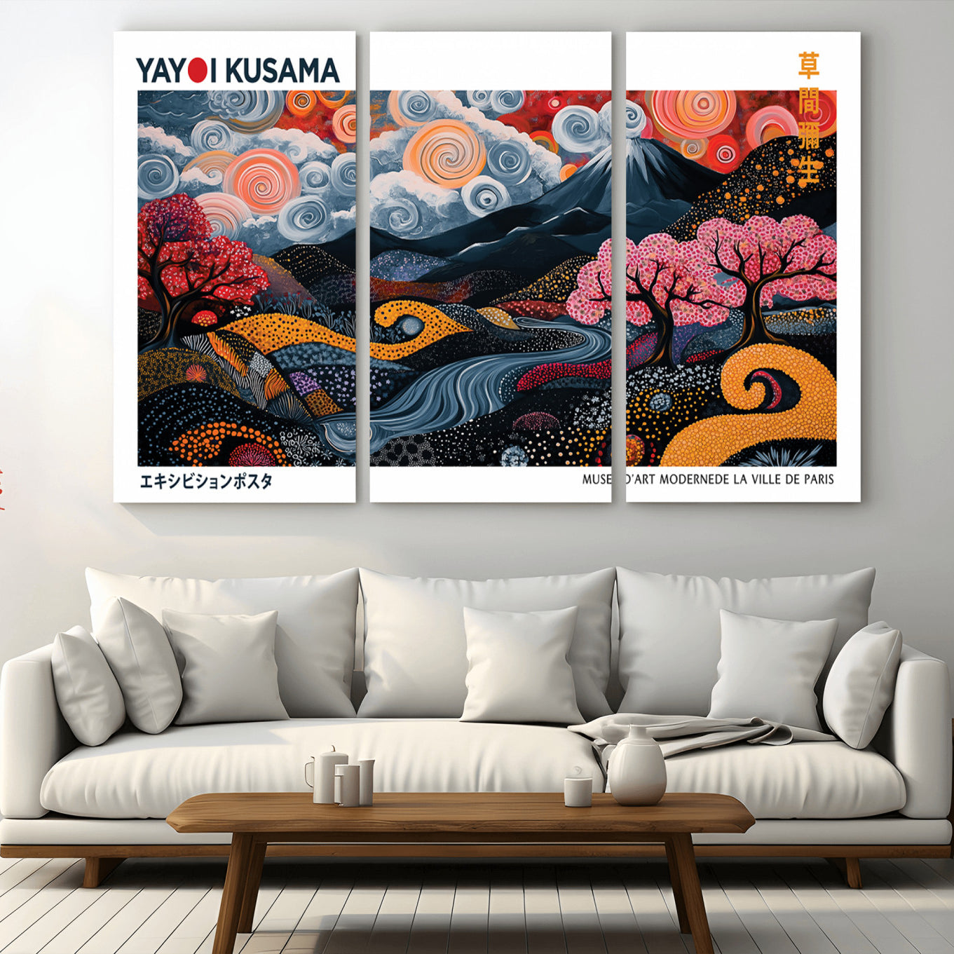-Modern Japanese Wall Art Print Yayoi Kusama Canvas Wall Art Abstract Mount Fuji Canvas Print