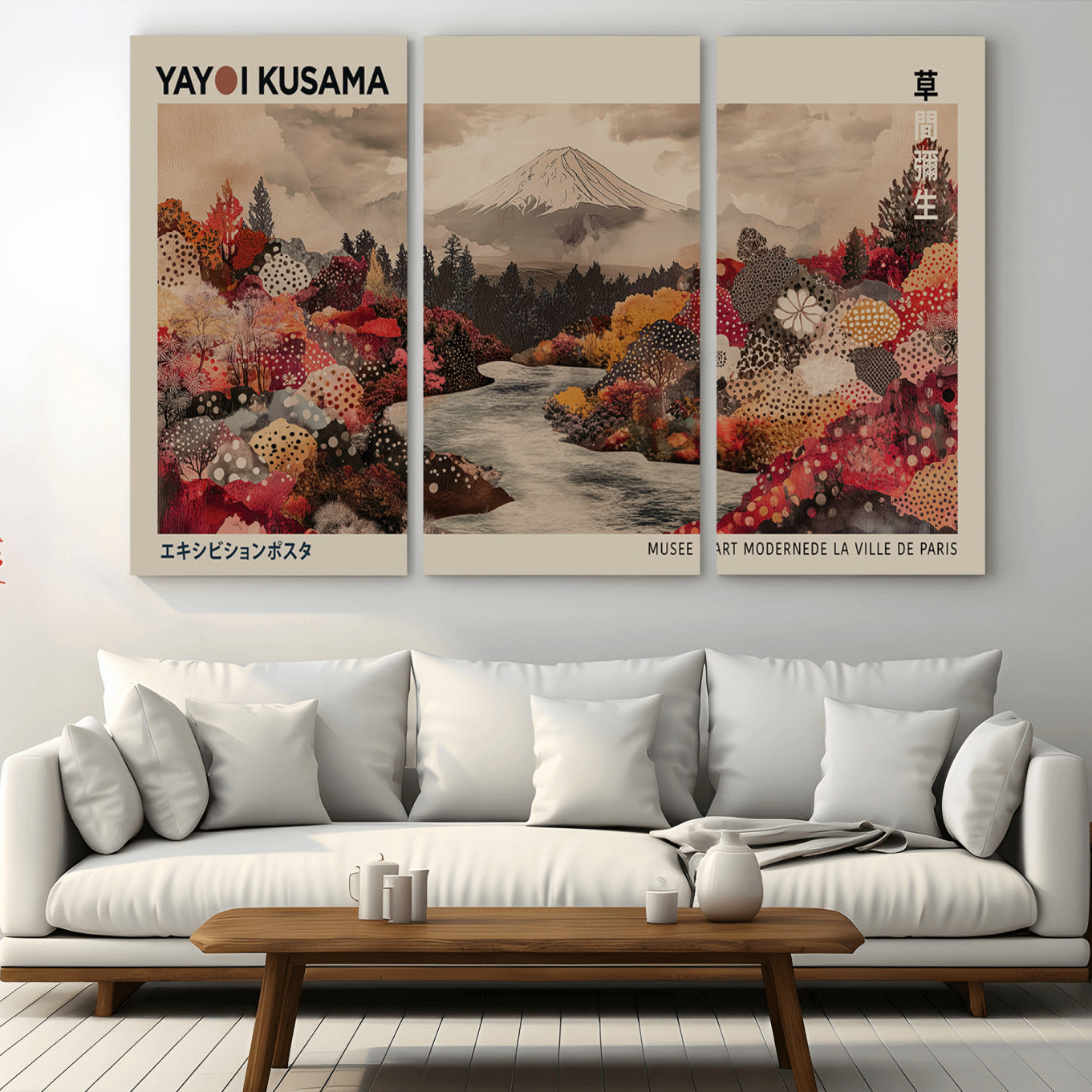 -Modern Japanese Wall Art Print Yayoi Kusama Canvas Wall Art Abstract Mount Fuji Canvas Print