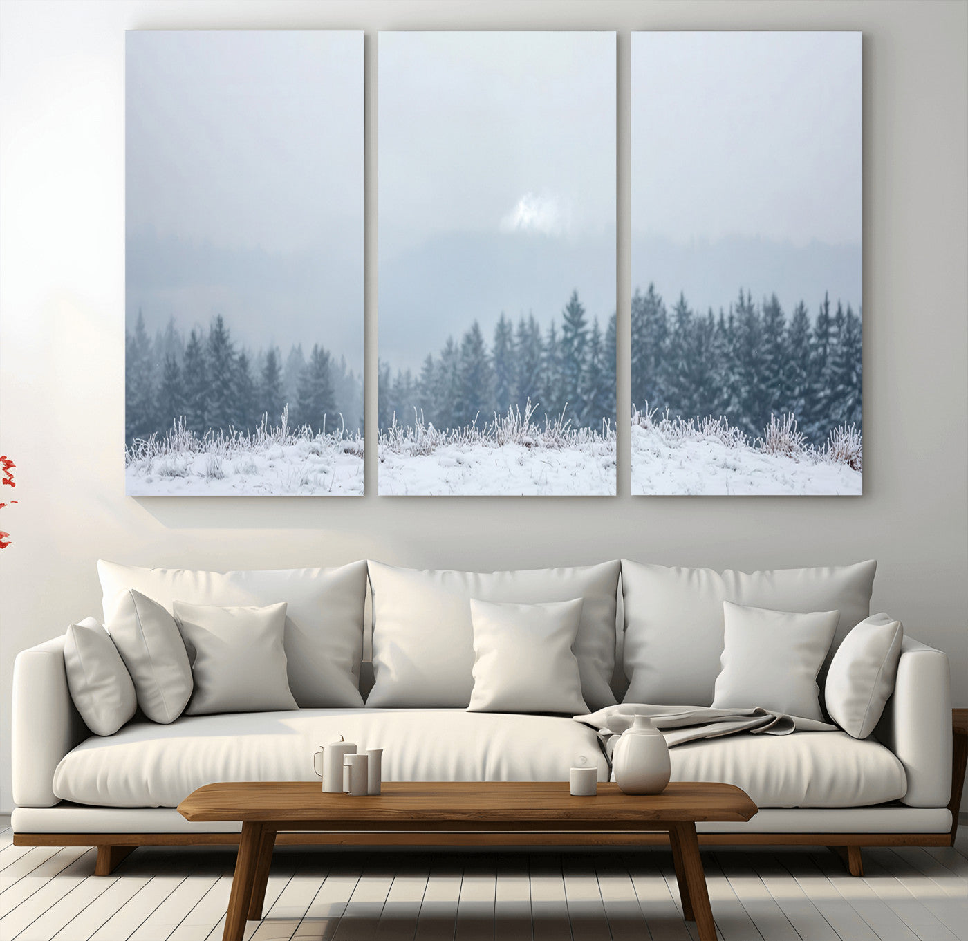 33033082-MGV-CV-36X24-Winter Forest Wall Art Canvas Print – Framed Snowy Landscape Art Picture Misty Tree Scene Artwork for Home Office