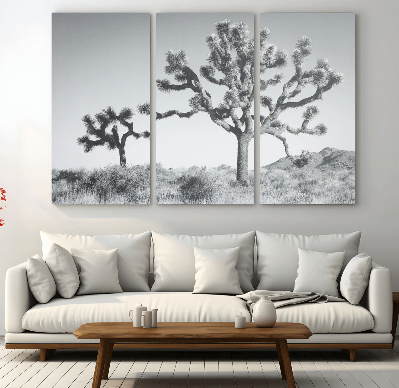 58647785-MGV-CV-36X24-Joshua Trees Wall Art Canvas Print – Framed Black White Desert Landscape Dry Grass Hills Tranquil Artwork for Home Office
