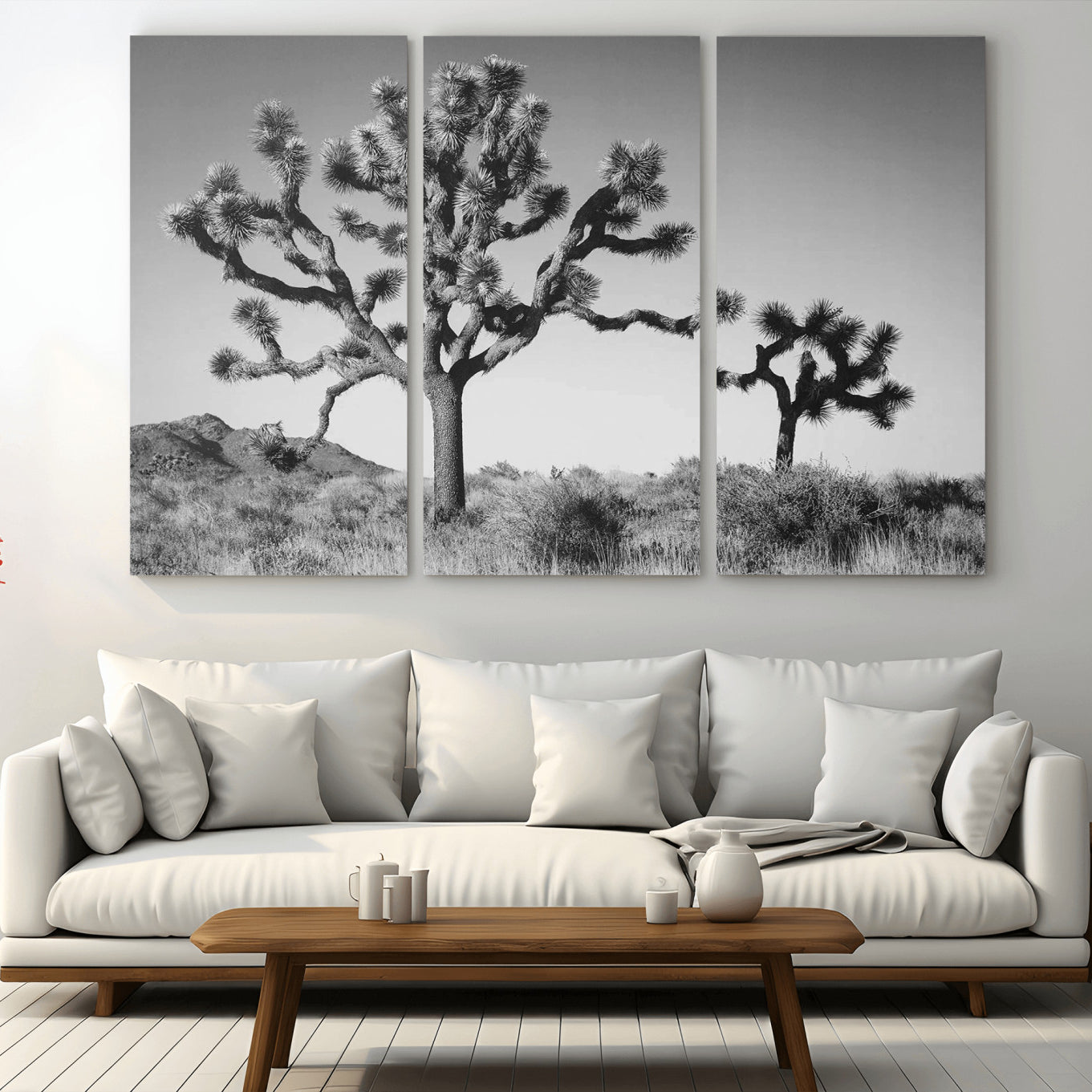93692513-MGV-CV-36X24-Joshua Tree Wall Art Canvas Print – Framed Monochrome Desert Minimalist Nature Scene Southwestern Artwork for Home Office