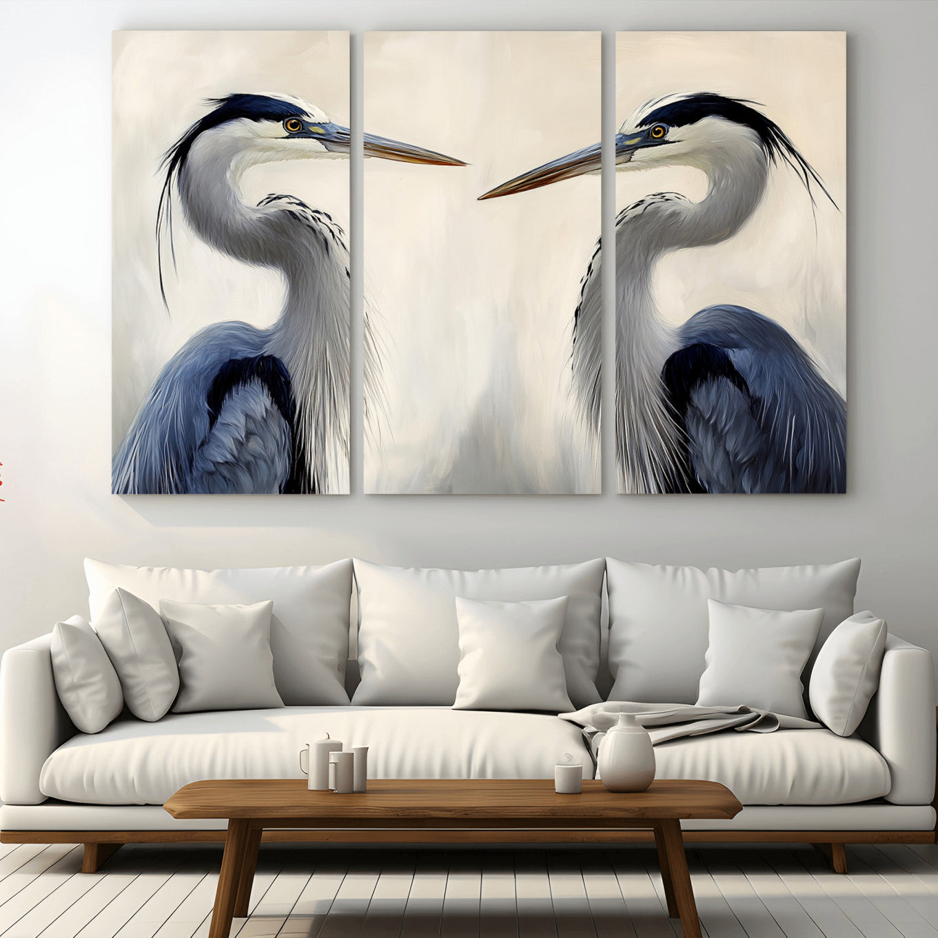 18230556-MGV-CV-36X24-Blue Heron Pair Wall Art Canvas Print – Framed Coastal Bird Tranquil Wildlife Scene Minimalist Nature Artwork for Home Office