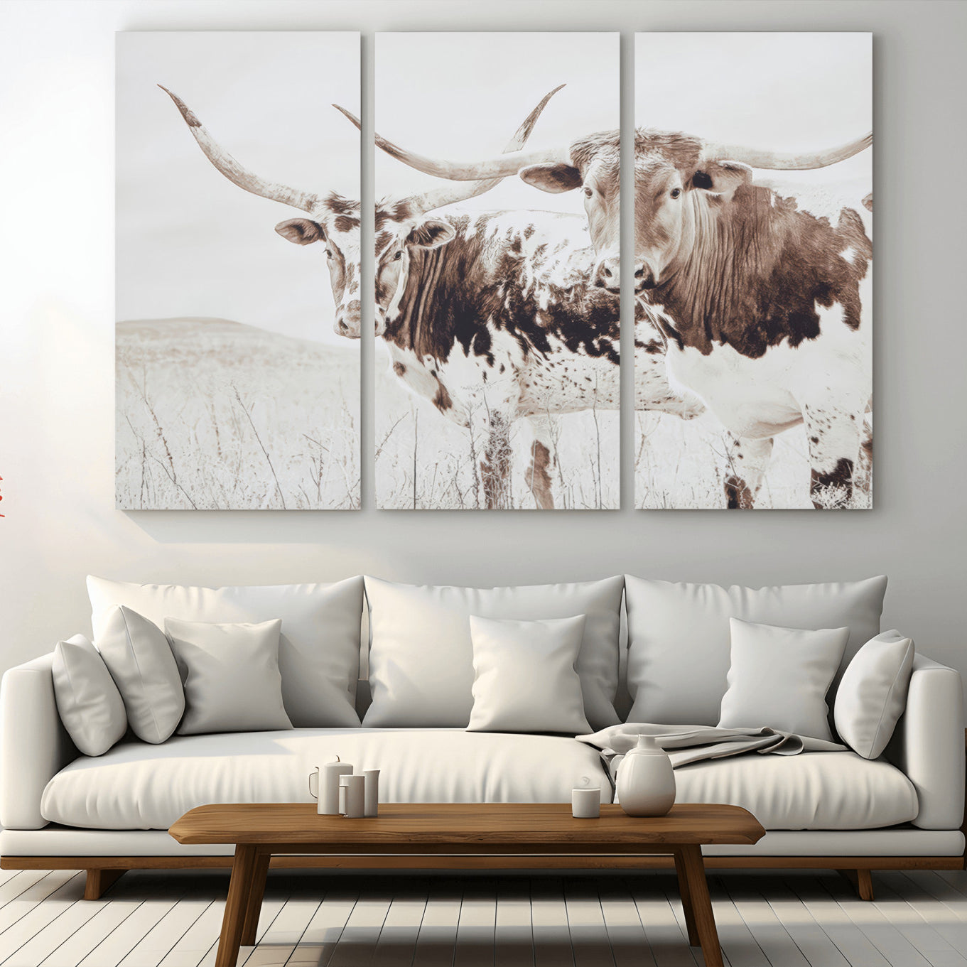 -Longhorn Wall Art Wall Art Canvas Print, Framed Western Cow Canvas Art Picture Print, Rustic Farm Decor Perfect Rustic Farmhouse Decor Artwork