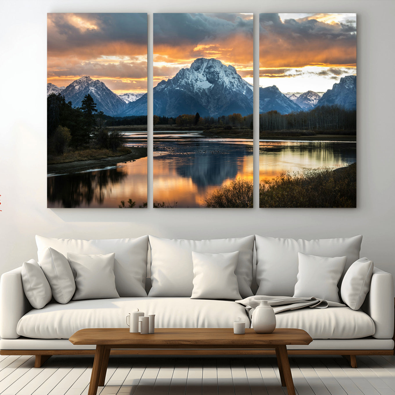 -Mountain Sunset Wall Art Canvas Print – Framed Alpine Wilderness Golden Hour Scenic Nature Artwork for Home Offic