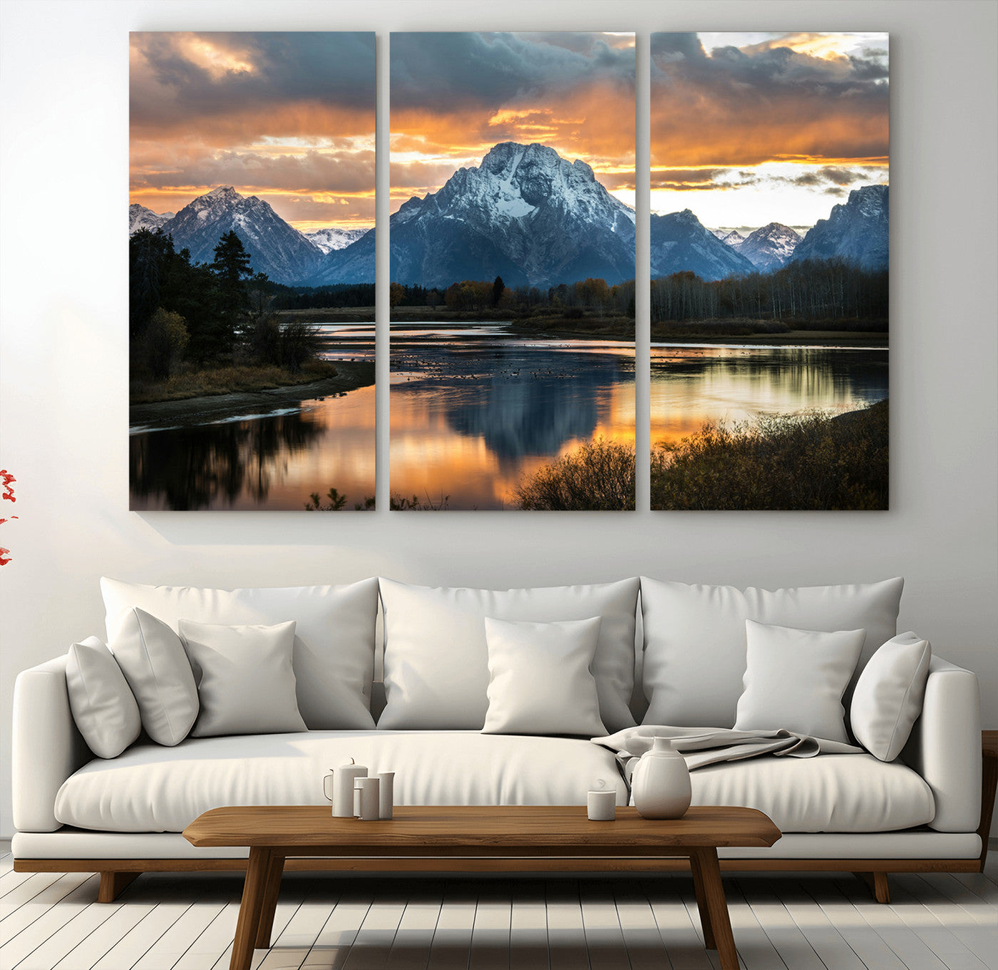 -Mountain Sunset Wall Art Canvas Print – Framed Alpine Wilderness Golden Hour Scenic Nature Artwork for Home Offic