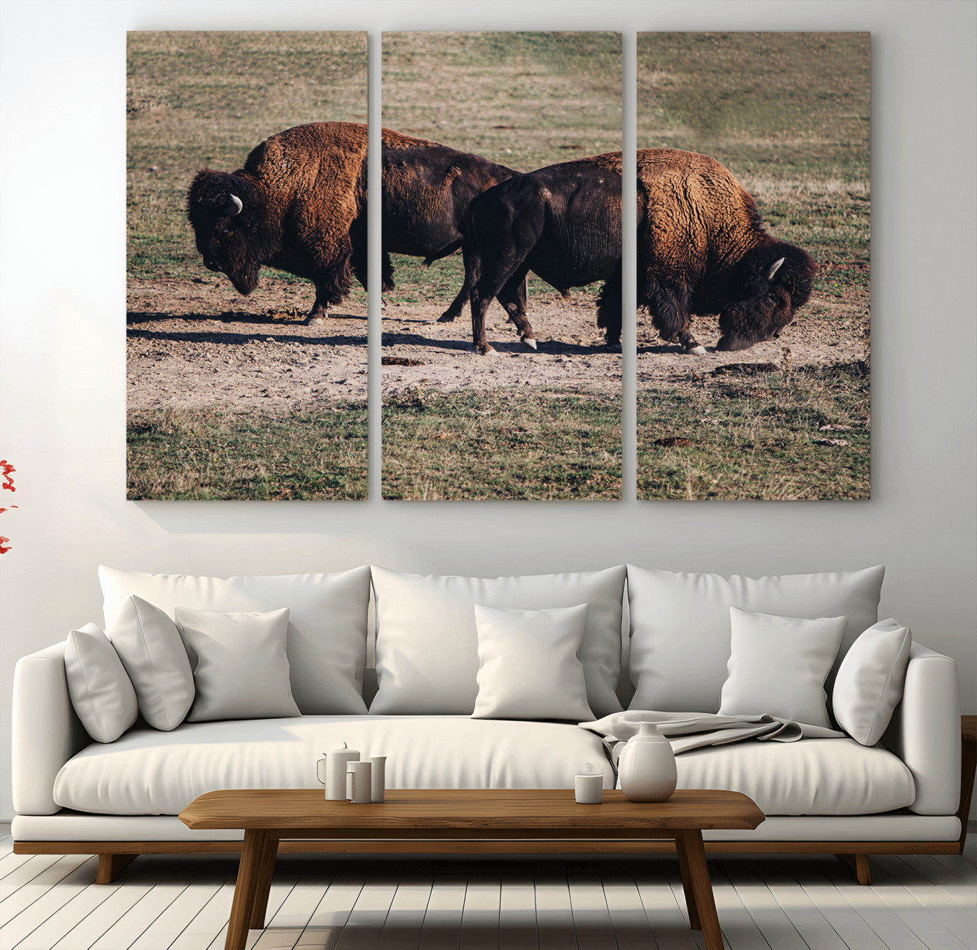 -Bison Wall Art Canvas Print – Framed Western Wildlife Modern Ranch Rustic Nature Scene Artwork for Home Office