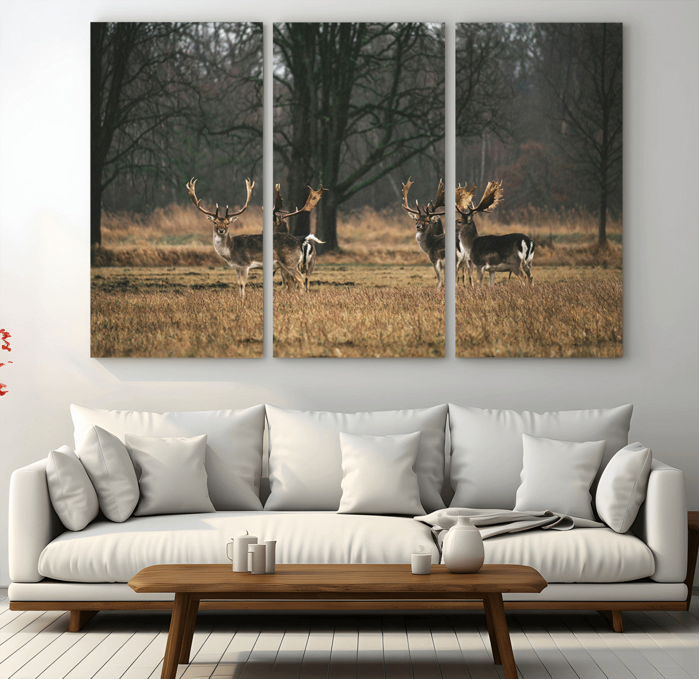 -Deer Wall Art Canvas Print – Framed Rustic Wildlife Stags Forest Nature Scene Artwork for Home, Office, Living Room