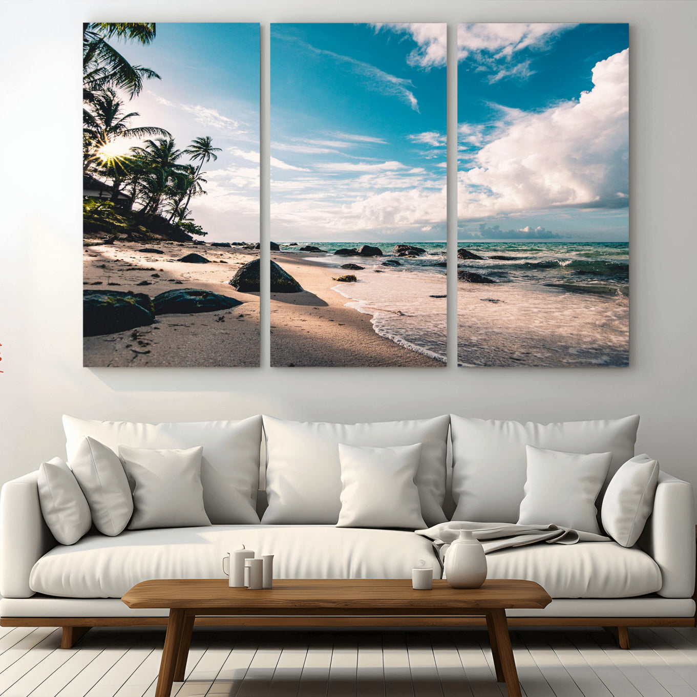 95301406-MGV-CV-36X24-Tropical Beach Wall Art Canvas Print – Framed Ocean Waves Relaxing Seascape Coastal Nature Scene Artwork for Home Office