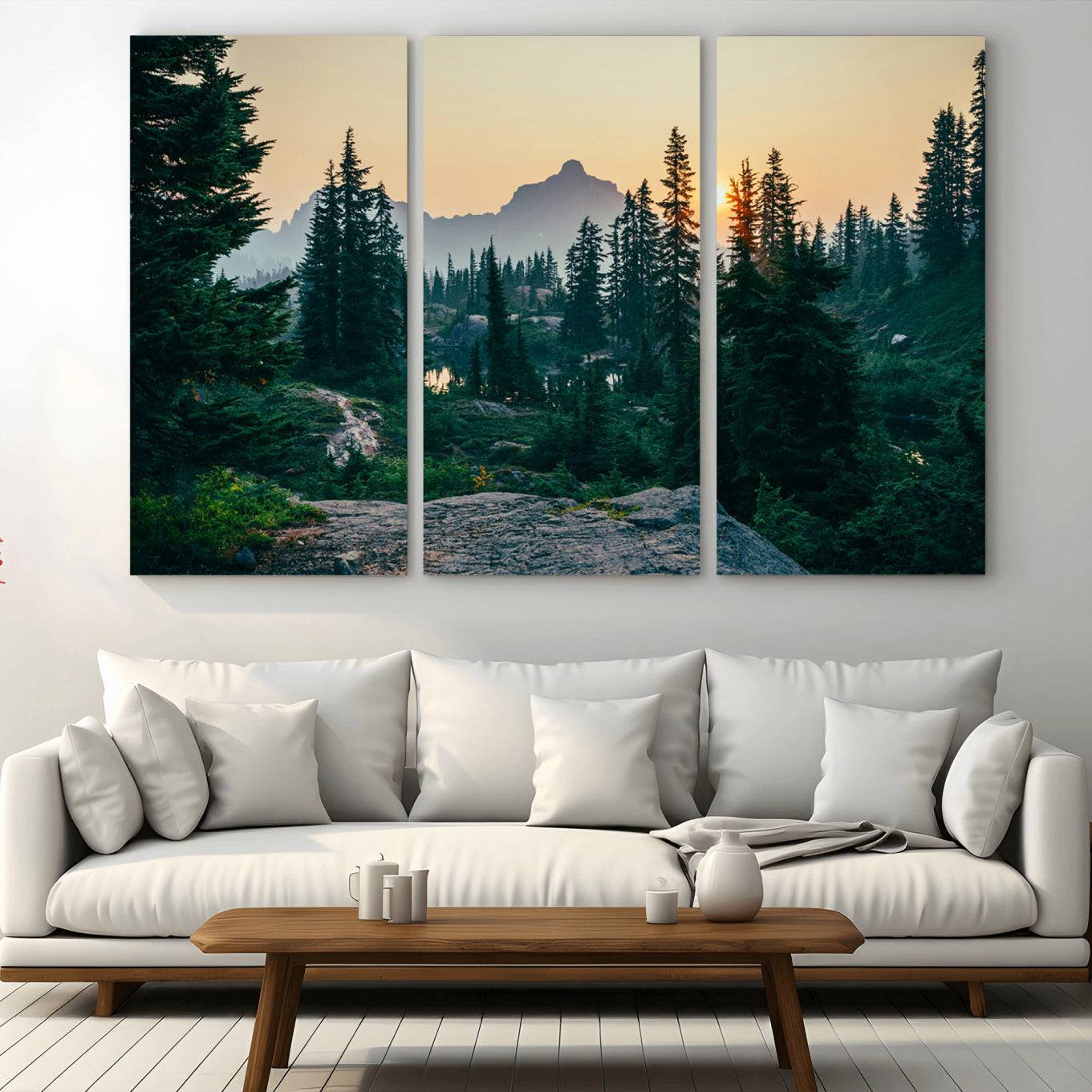 66397982-MGV-CV-36X24-Mountain Wall Art Canvas Print – Framed Forest Serenity Mountain Nature Scene Artwork for Home Office