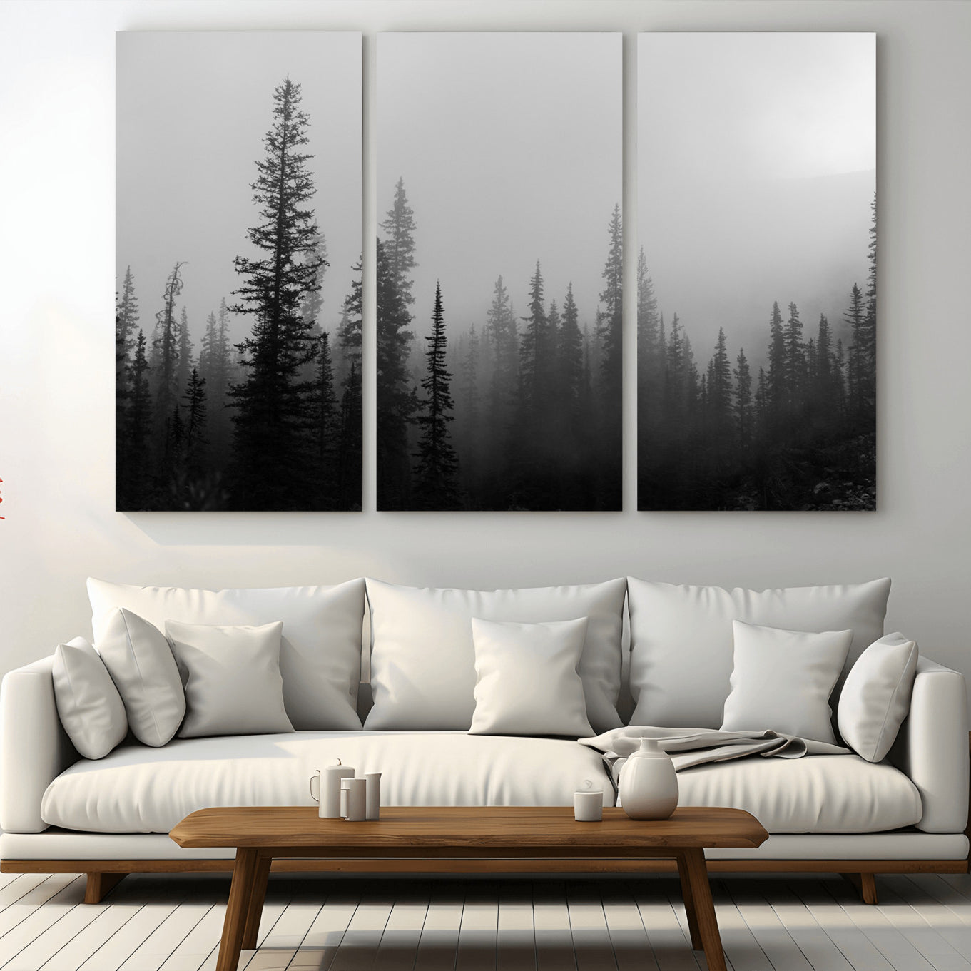 73138900-MGV-CV-36X24-Misty Pines Wall Art Canvas Print – Framed Woodland Minimalist Rustic Nature Scene Photography Artwork for Home Office
