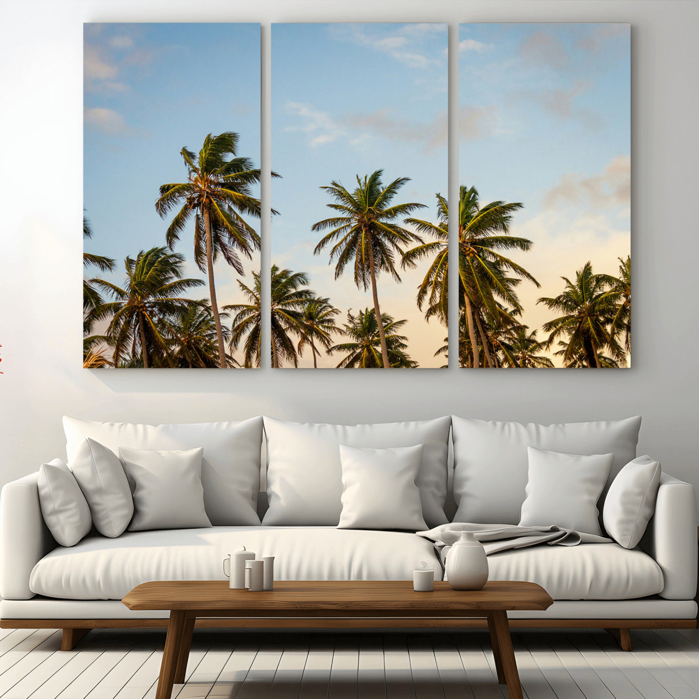 -Palm Trees Wall Art Canvas Print – Framed Tropical Vibes Coastal Sunset Boho Nature Scene Artwork for Home Office