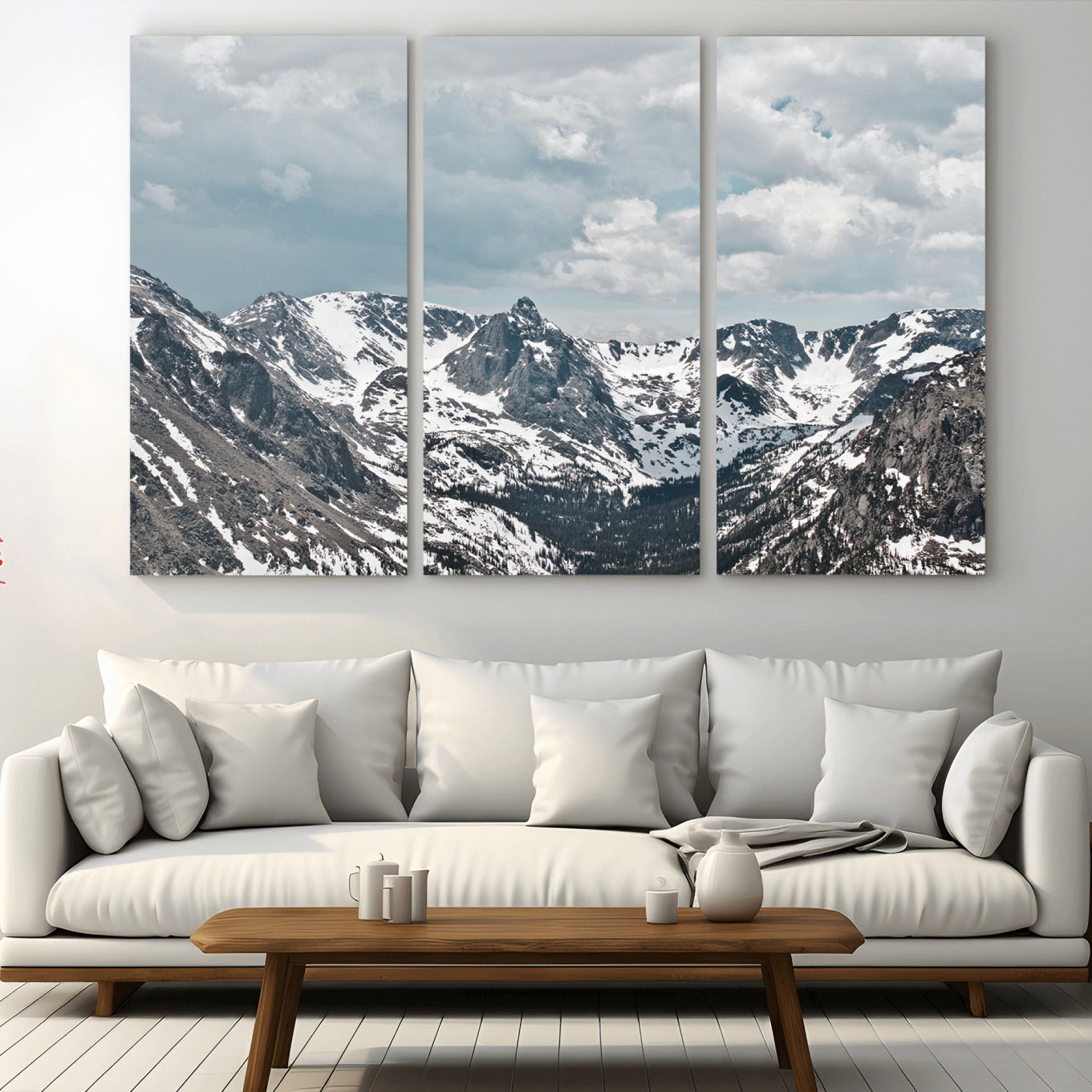 94074619-MGV-CV-36X24-Snowy Peaks Wall Art Canvas Print – Alpine Wilderness Mountain Escape Winter Serenity Artwork for Home, Office