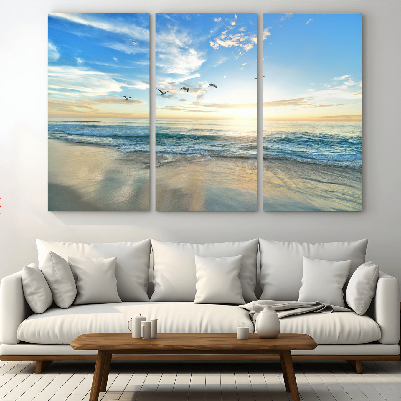 20708696-MGV-CV-36X24-Minimalist Seaside Wall Art Canvas Print – Morning Glow Golden Reflections Coastal Nature Artwork for Home, Office