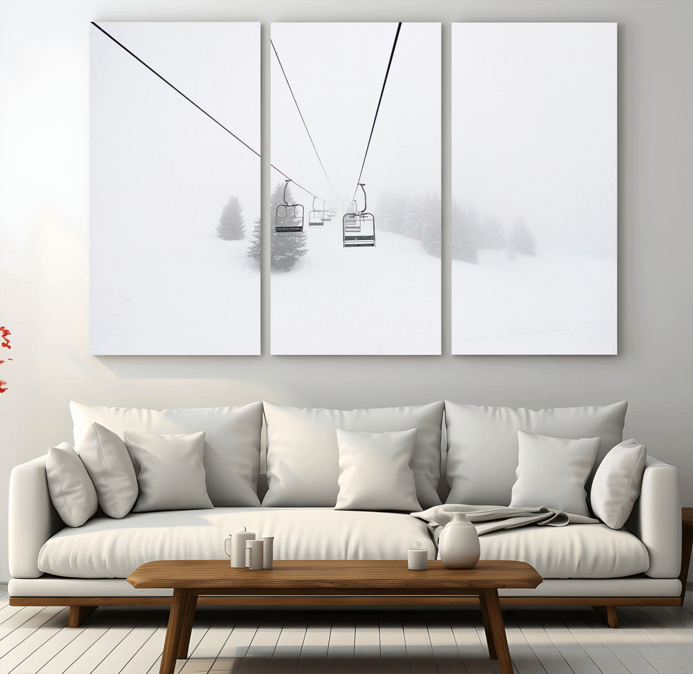 -Ski Lift Wall Art Canvas Print – Snowy Alpine Landscape Nordic Adventure Winter Mountains Artwork for Home, Office