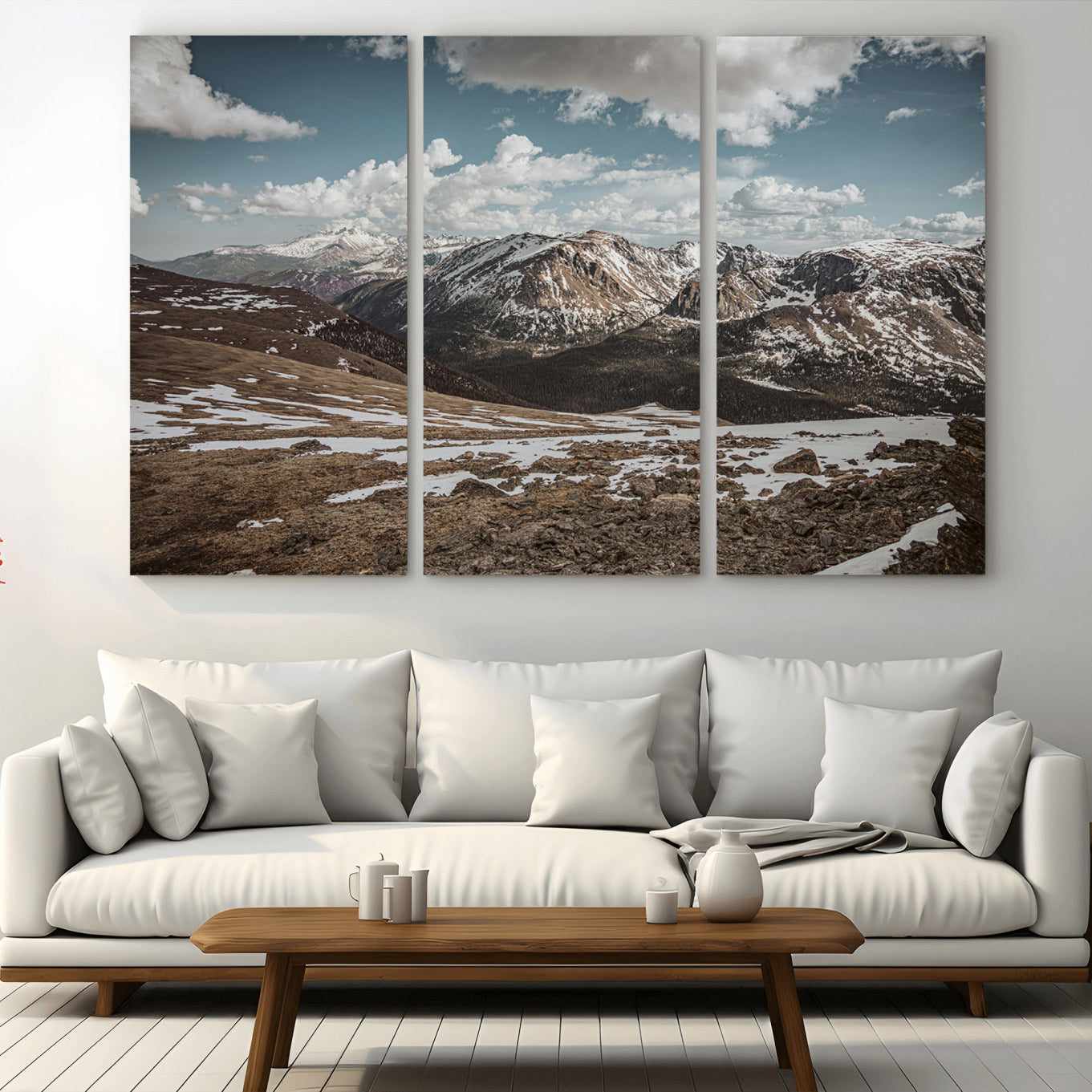 -Mountain Landscape Wall Art Canvas Print – Framed Snowy Peaks Rugged Highlands Nature Scene Artwork for Home Office