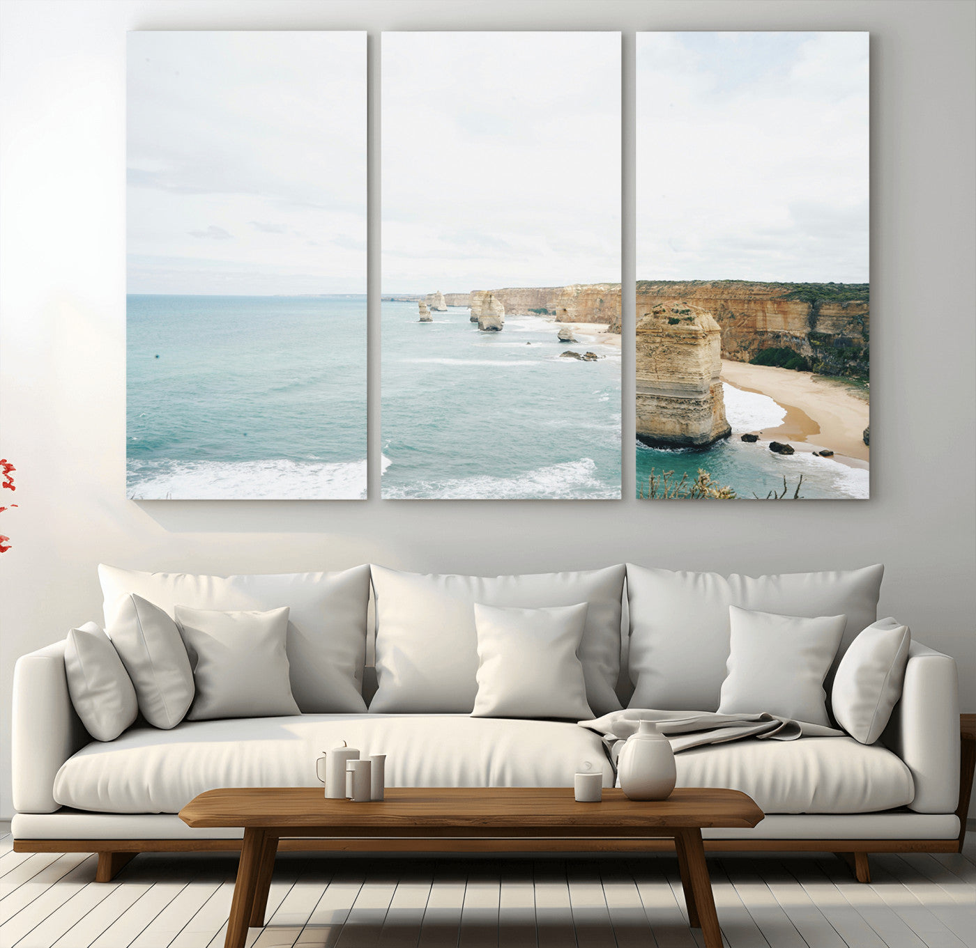 70095633-MGV-CV-36X24-Twelve Apostles Wall Art Canvas Print – Framed Coastal Cliffs Rugged Rock Formations Artwork for Home Office