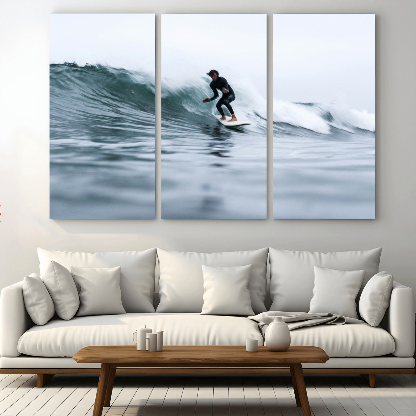 11693607-MGV-CV-36X24-Surfer on Wave Wall Art Canvas Print – Framed Ocean Adventure Motion Blur Water Coastal Action Artwork for Home, Office