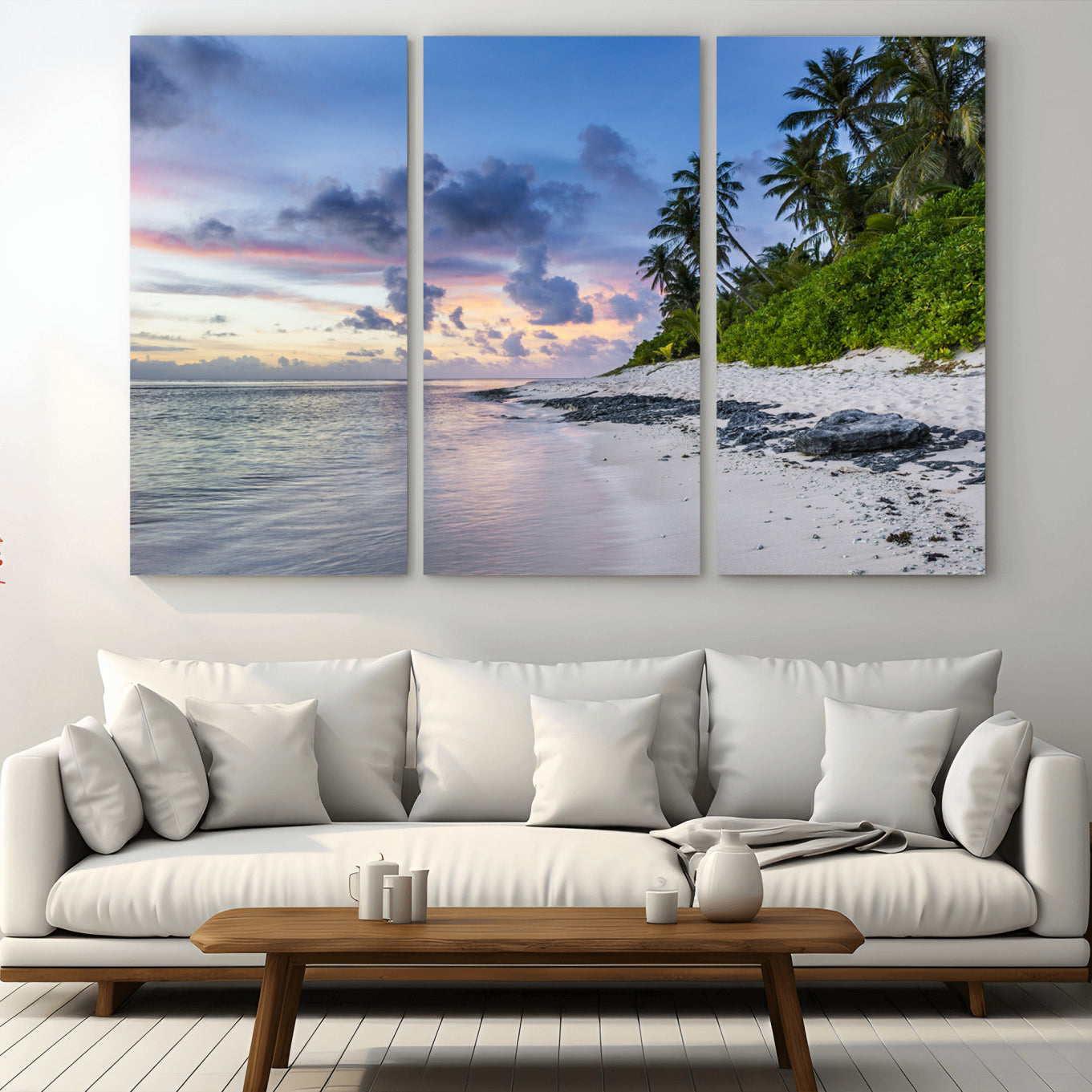 -Tropical Beach Wall Art Canvas Print, Framed Sunset Glow Art Picture Print, Palm Tree Coast Perfect Tropical Coastal Decor Artwork