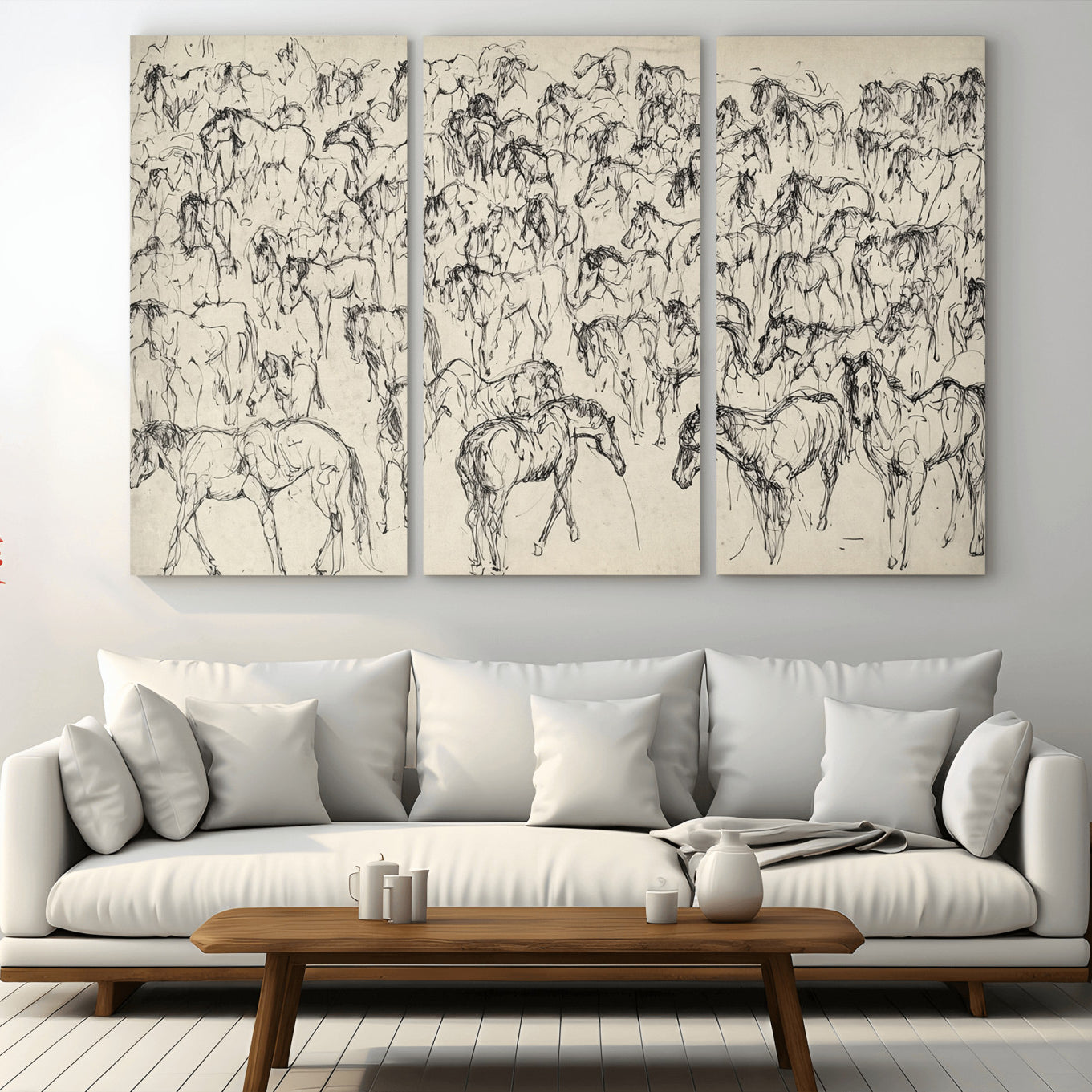 86653927-MGV-CV-36X24-Wild Horse Stampede Wall Art Canvas Print – Monochrome Running Horses Dynamic Motion Elegant Artwork for Home, Office