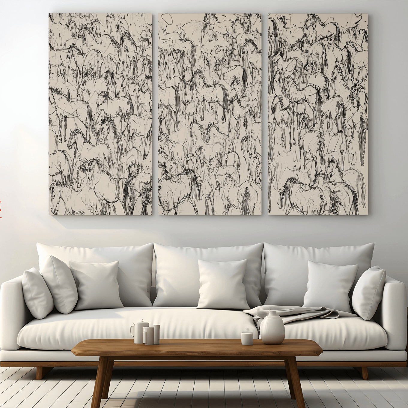 12358908-MGV-CV-36X24-Wild Horse Stampede Wall Art Canvas Print – Monochrome Running Horses Dynamic Motion Elegant Artwork for Home, Office