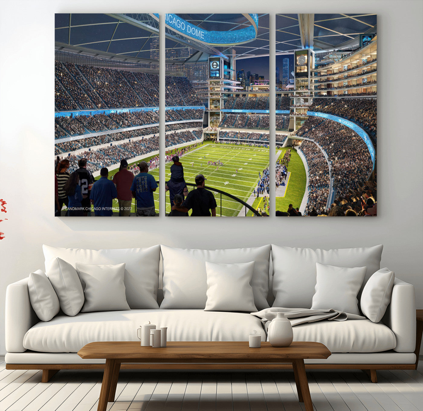 41816511-MGV-CV-36X24-Chicago Dome Stadium Wall Art Canvas Print – Framed Modern Football Arena City Skyline Artwork for Home, Office