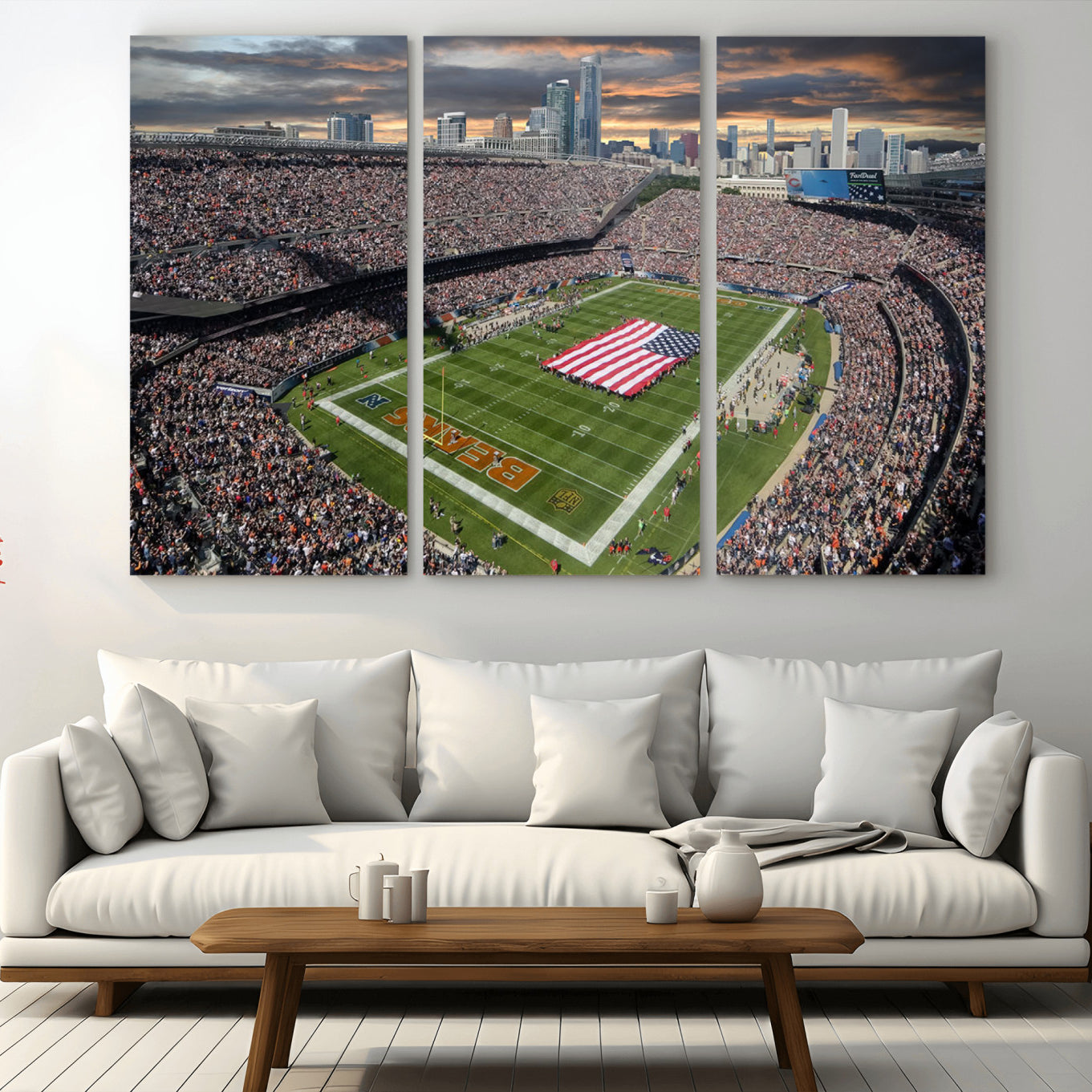 98106777-MGV-CV-48X32-3P-Chicago Bears Soldiers Field Wall Art Canvas Print – Framed Football Stadium Artwork for Home, Office, Living Room