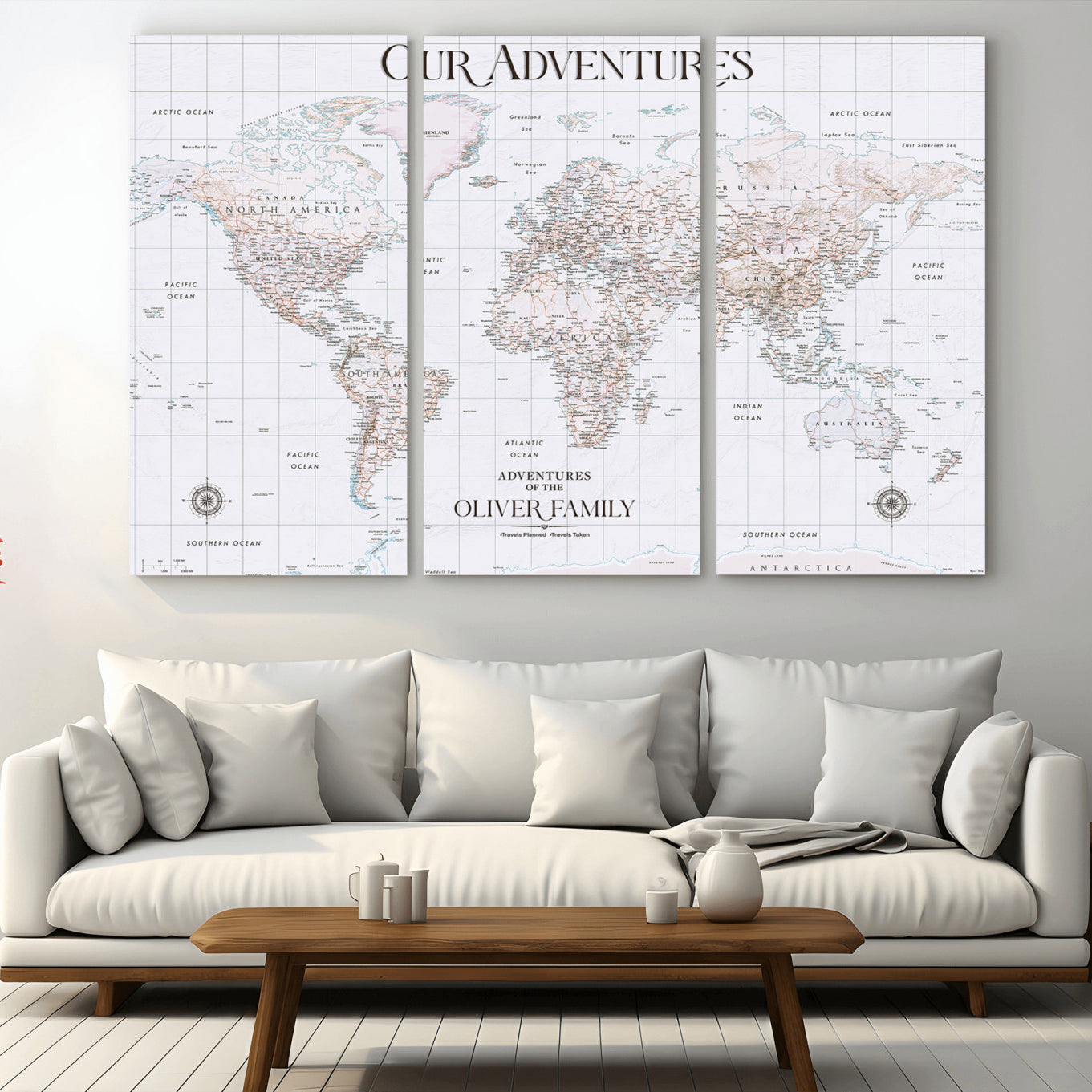 -Personalized Push Pin World Map Canvas – Custom Framed Travel Tracker Wall Art, Large Adventure Map with Pins for Home, Office