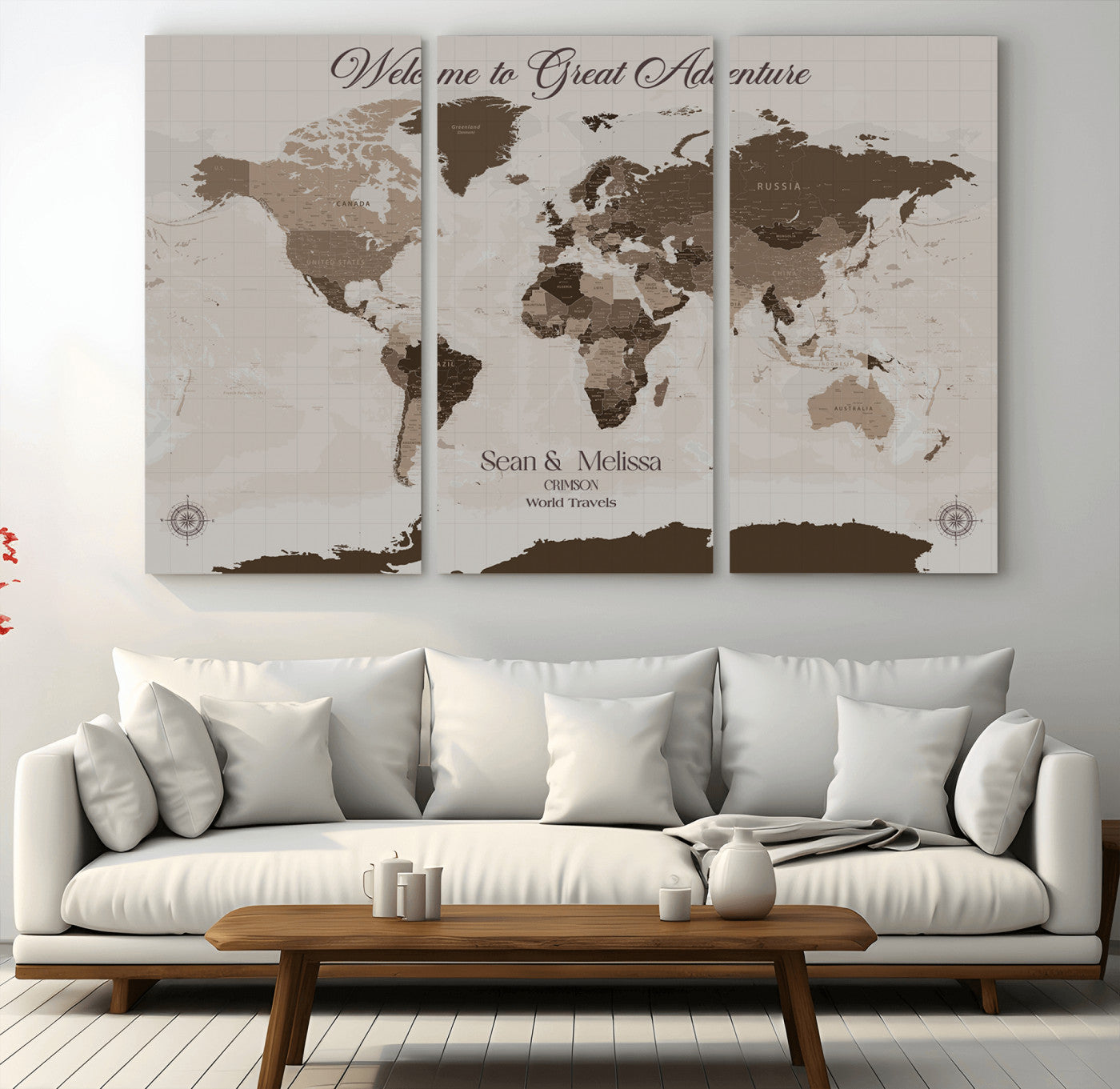 -Personalized World Map Canvas Custom Framed Push Pin Travel Tracker Modern Minimalist Wall Art Gift Couples for Home, Office