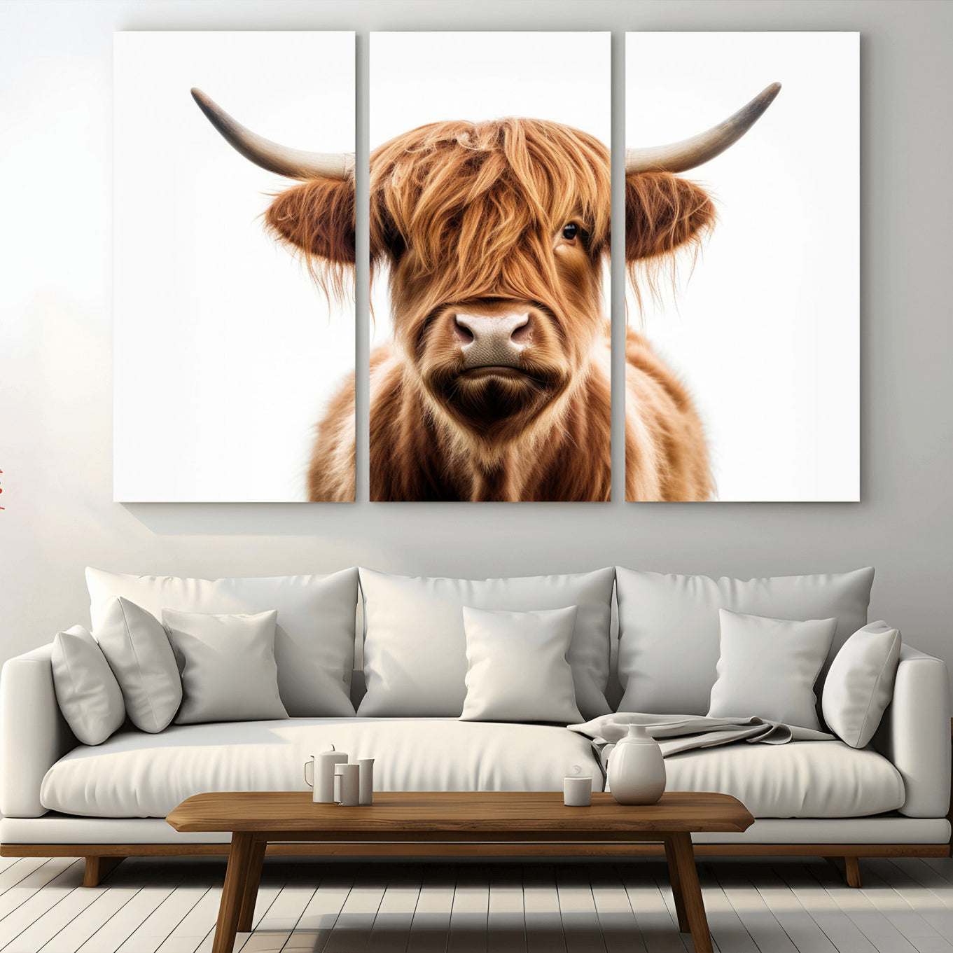 -Scottish Highland Cow Canvas Print, Framed Highland Cow Canvas Home Decor