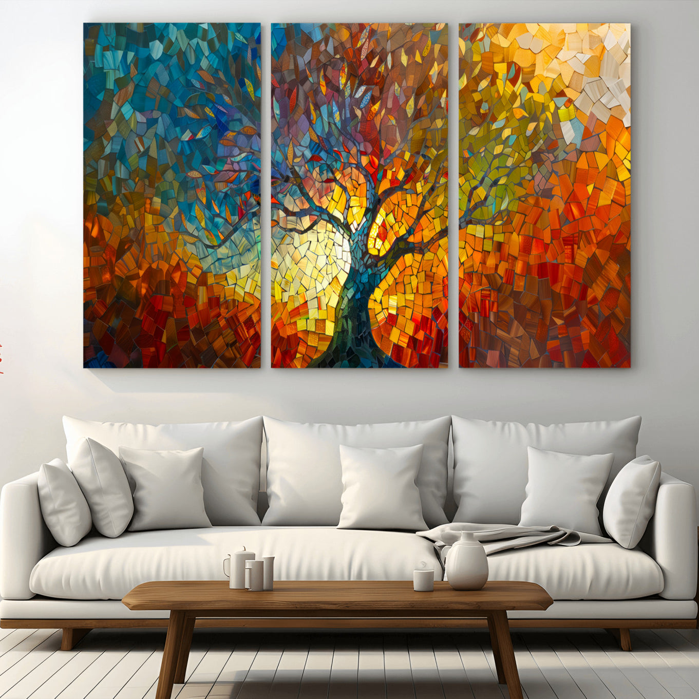 -Yggdrasil Tree of Life Mosaic Stained Glass Wall Art, Tree of Life Mosaic Wall Art Canvas Print