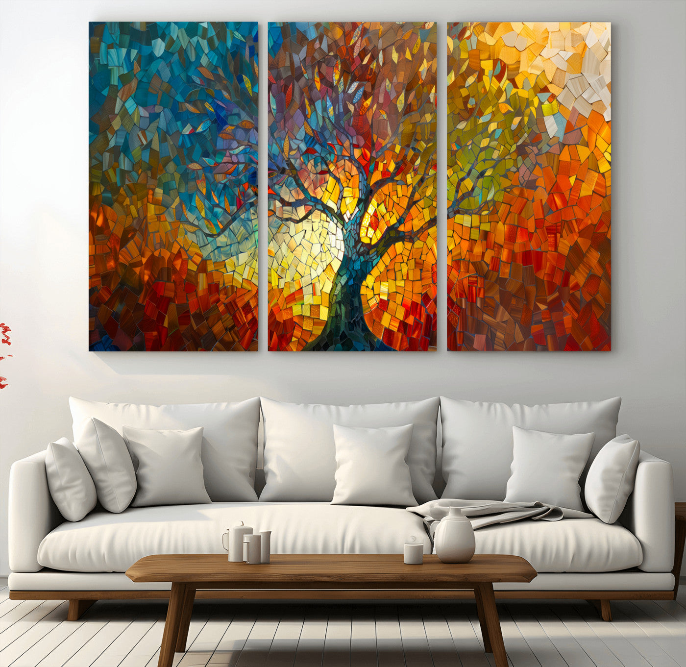 Mozaik2-MGV-CV-36X24-Yggdrasil Tree of Life Mosaic Stained Glass Wall Art, Tree of Life Mosaic Wall Art Canvas Print