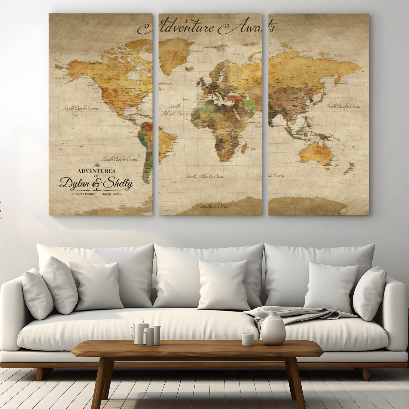 50298017-MGV-CV-36X24-Personalized World Map Canvas – Custom Framed Push Pin Travel Map Wall Art, Vintage Style Gift for Couples and Travelers