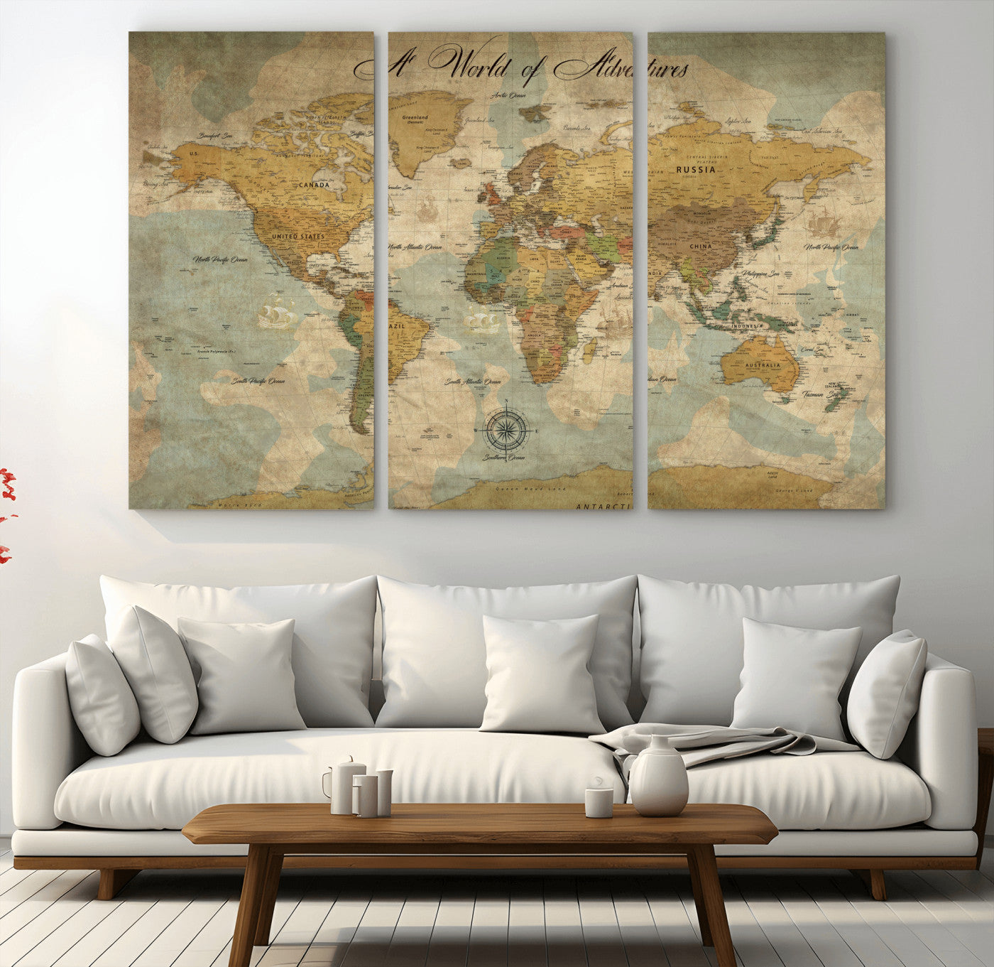 Rehber01-MGV-CV-36X24-Personalized World Map Canvas – Custom Framed Push Pin Travel Map Wall Art, Vintage Style Gift for Couples or Families
