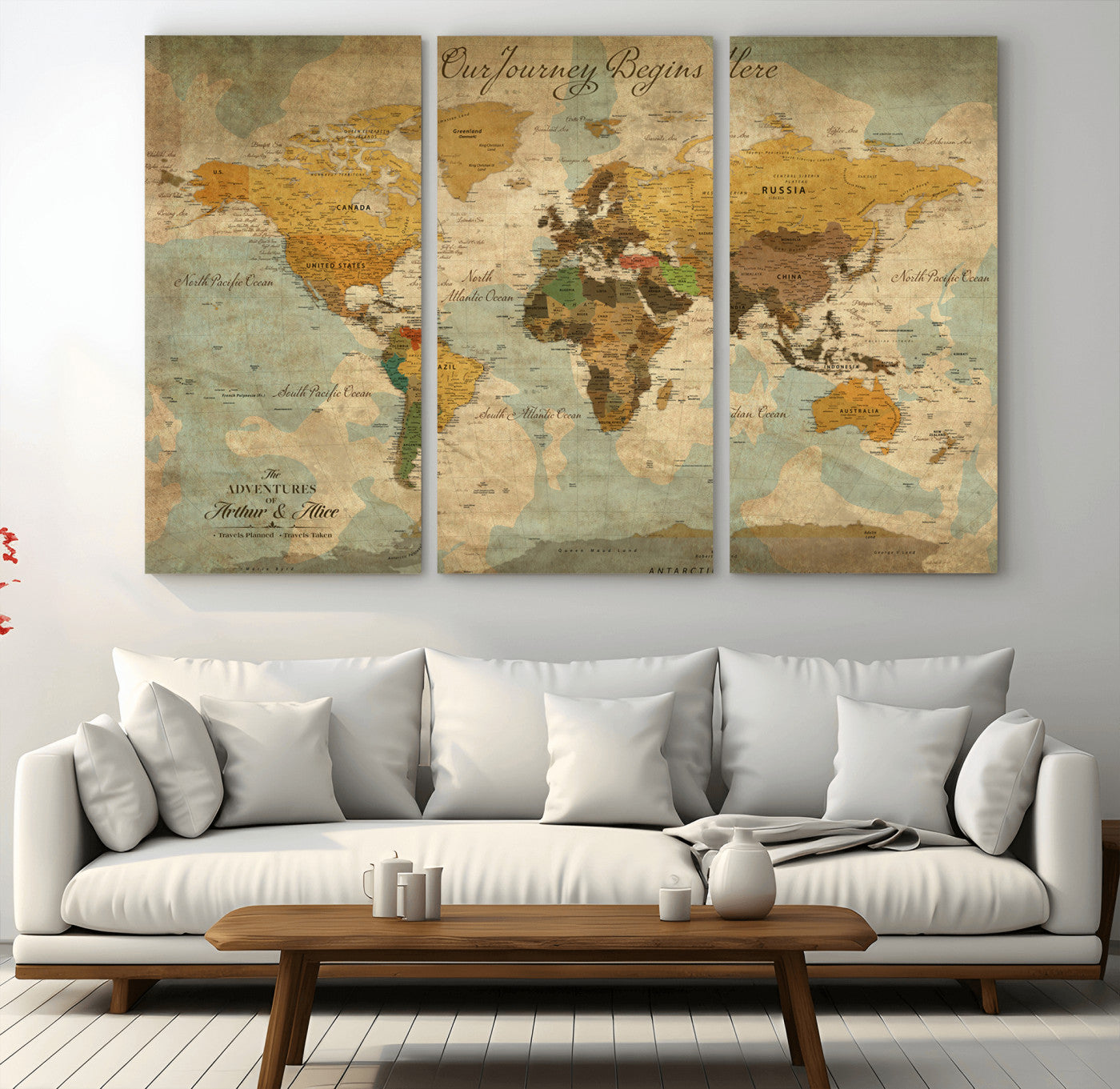 40572820-MGV-CV-36X24-Personalized World Map Canvas – Custom Framed Push Pin Travel Map Wall Art, Vintage Style Gift for Couples
