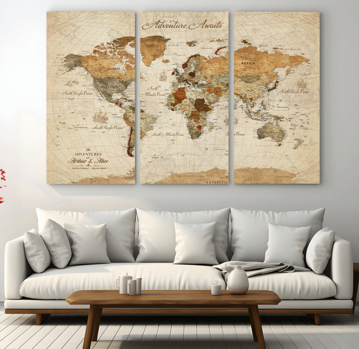 Rehber01-MGV-CV-36X24-Customizable Framed World Map Canvas Print – Personalized Push Pin Travel Map Gift for Couples Explorers for Home, Office