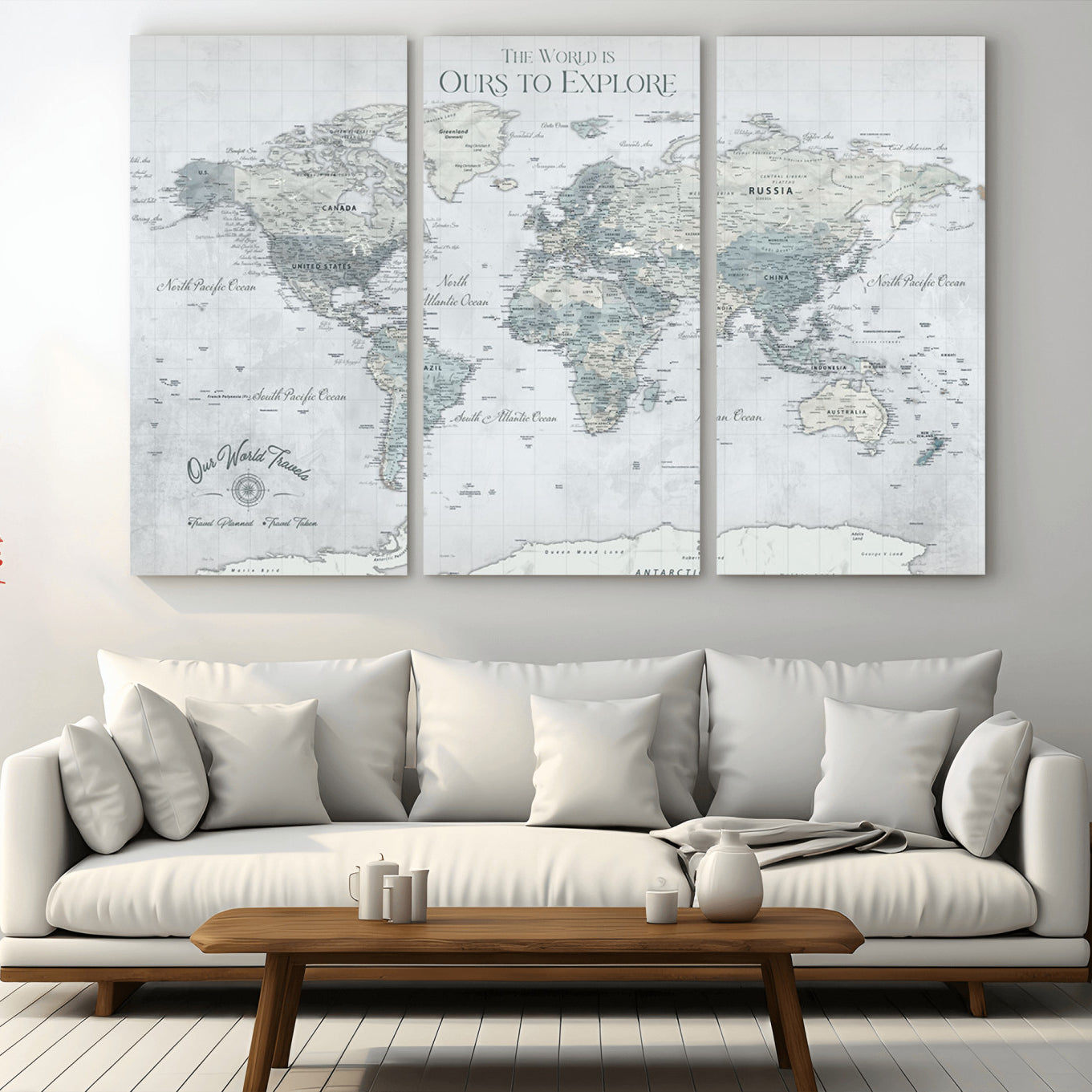 73654056-MGV-CV-48X32-3P - Personalized Push Pin World Map Canvas Print – Custom Framed Travel Tracker Artwork for Couples or Home Decor