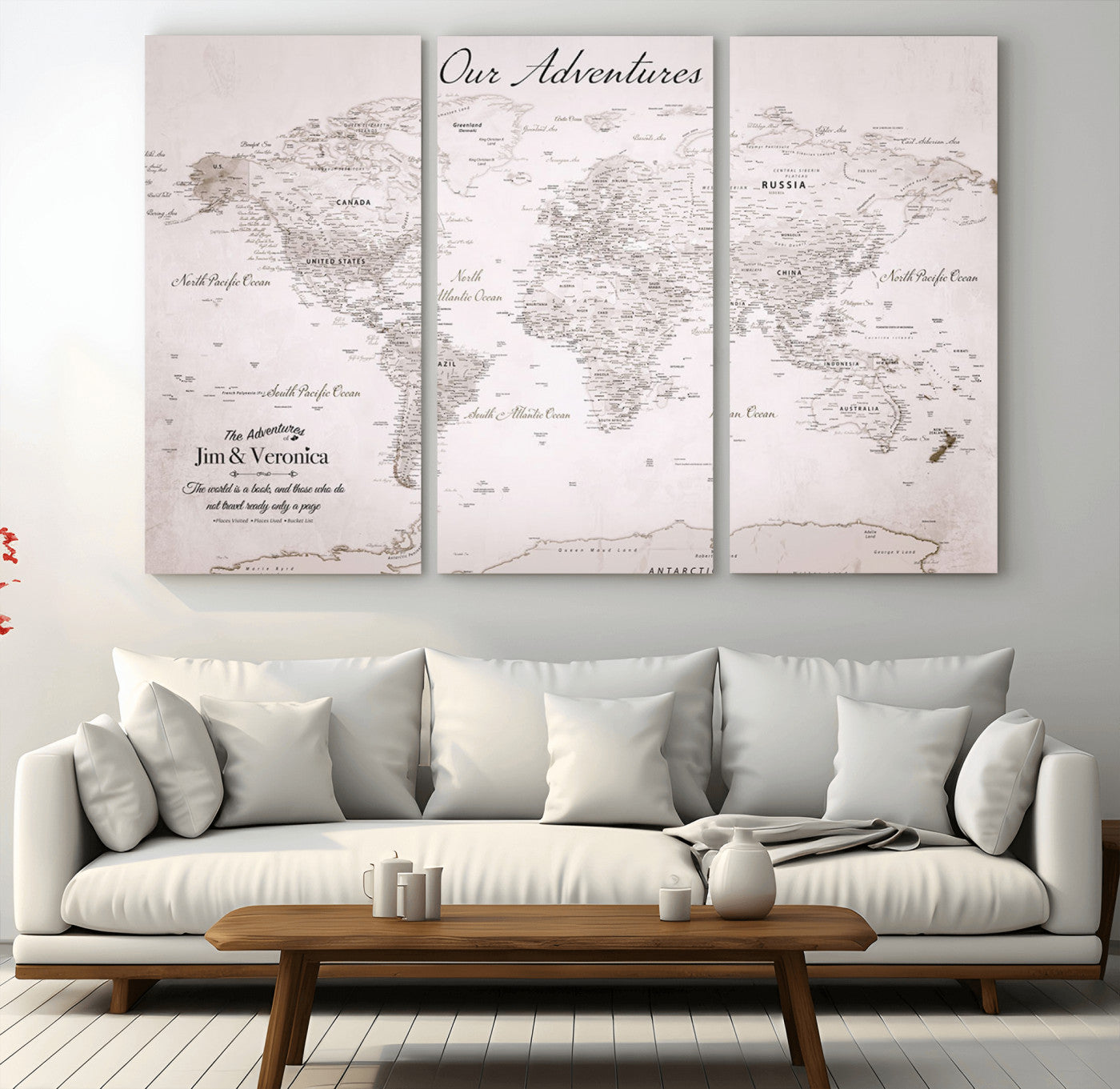 14561774-MGV-CV-36X24-Custom Push Pin World Map Wall Art – Personalized Travel Canvas Print with Foam Pins Framed Decor for Home, Office