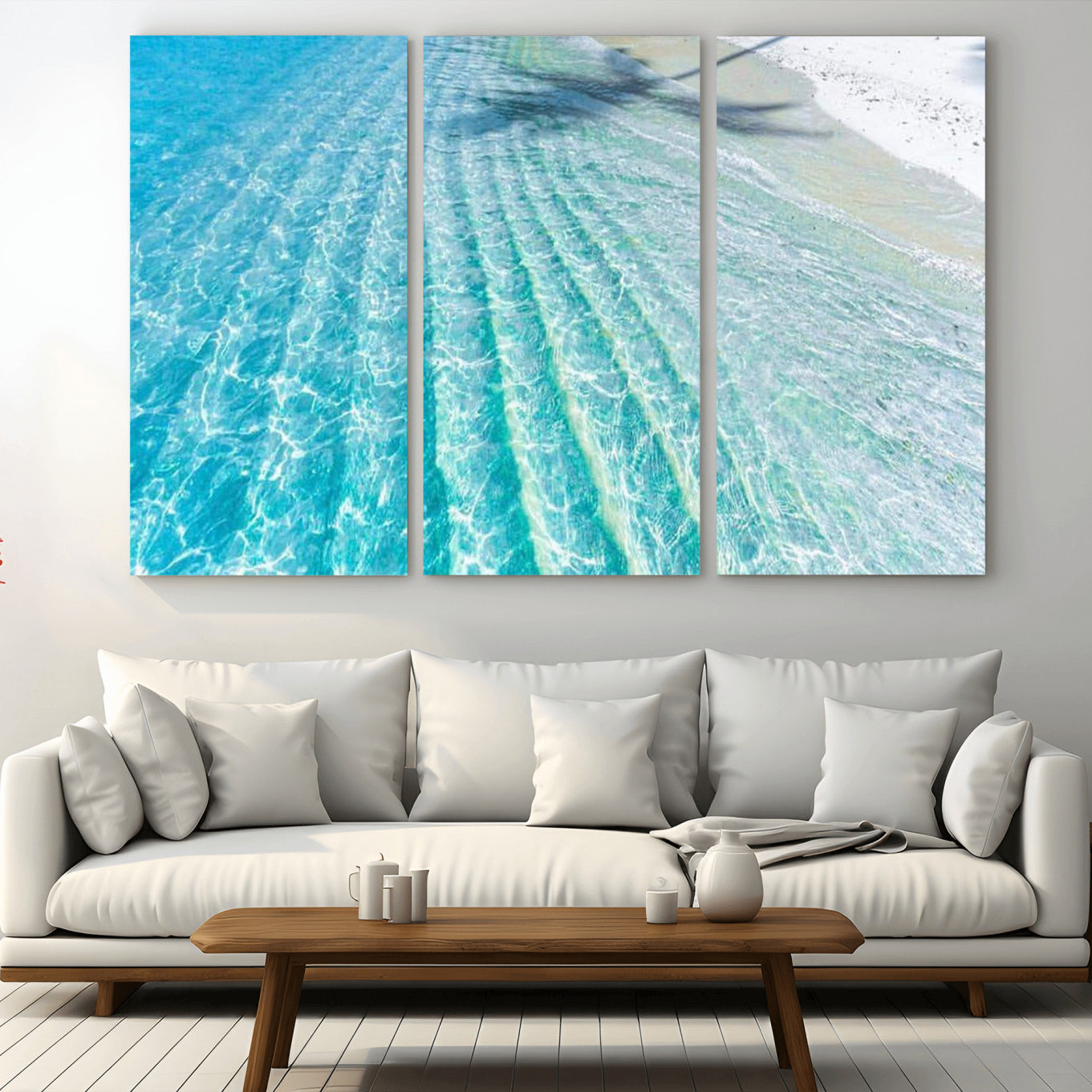 46233906-MGV-CV-36X24 - Serene Clear Blue Ocean Water Canvas Wall Art – Soft White Sand Shore Coastal Print for Home Decor, Relaxation, and Tranquil Vibes