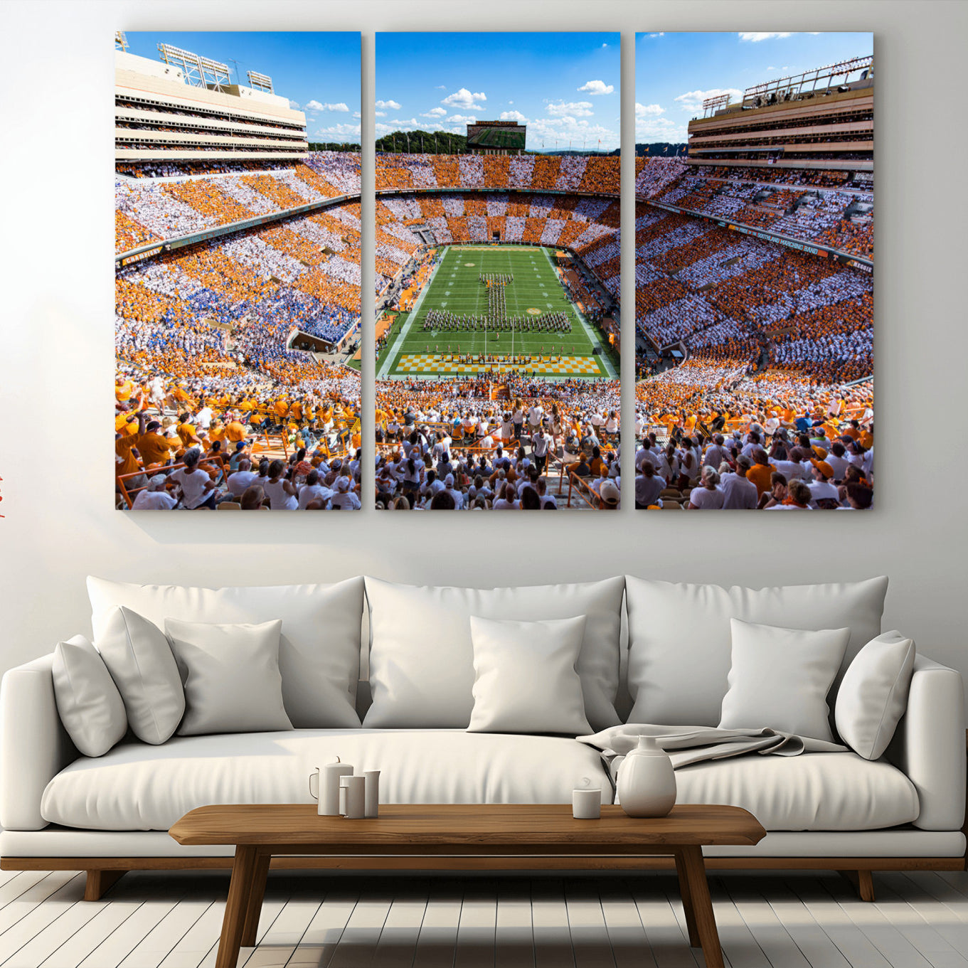 64238859-MGV-CV-48X32-3P-Tennessee Neyland Stadium Wall Art Print, Sports Arena Canvas Wall Art, Panoramic Stadium Canvas Print, Modern Athletic Field Art Printing