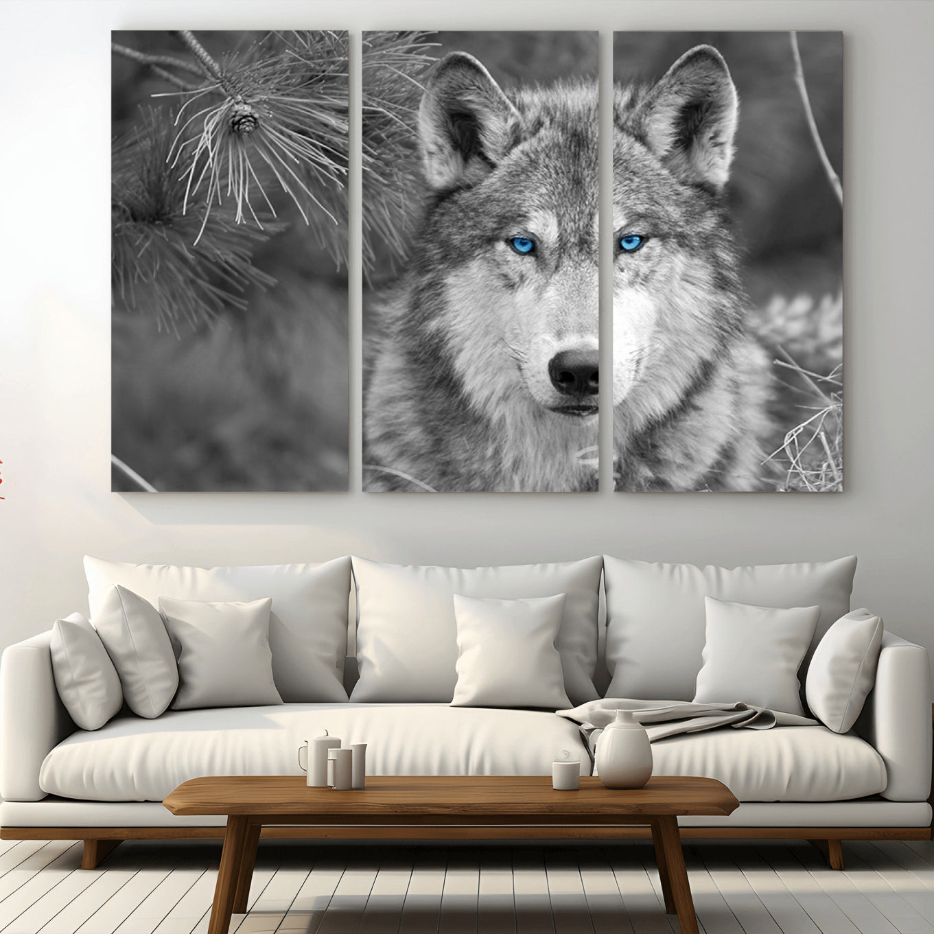 -Wild Wolf Blue Eye Wall Art Canvas Print