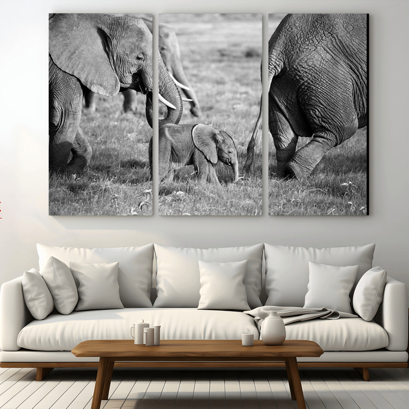 95787-MGV-CV-48X32-3P-Wild Elephant Wall Art Canvas Print