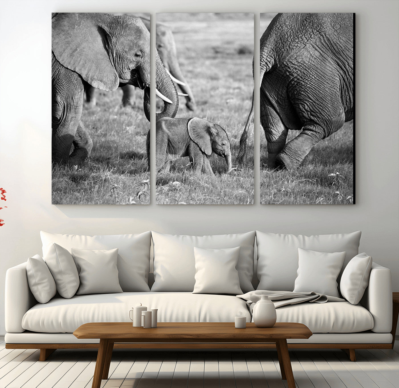 95787-MGV-CV-48X32-3P-Wild Elephant Wall Art Canvas Print