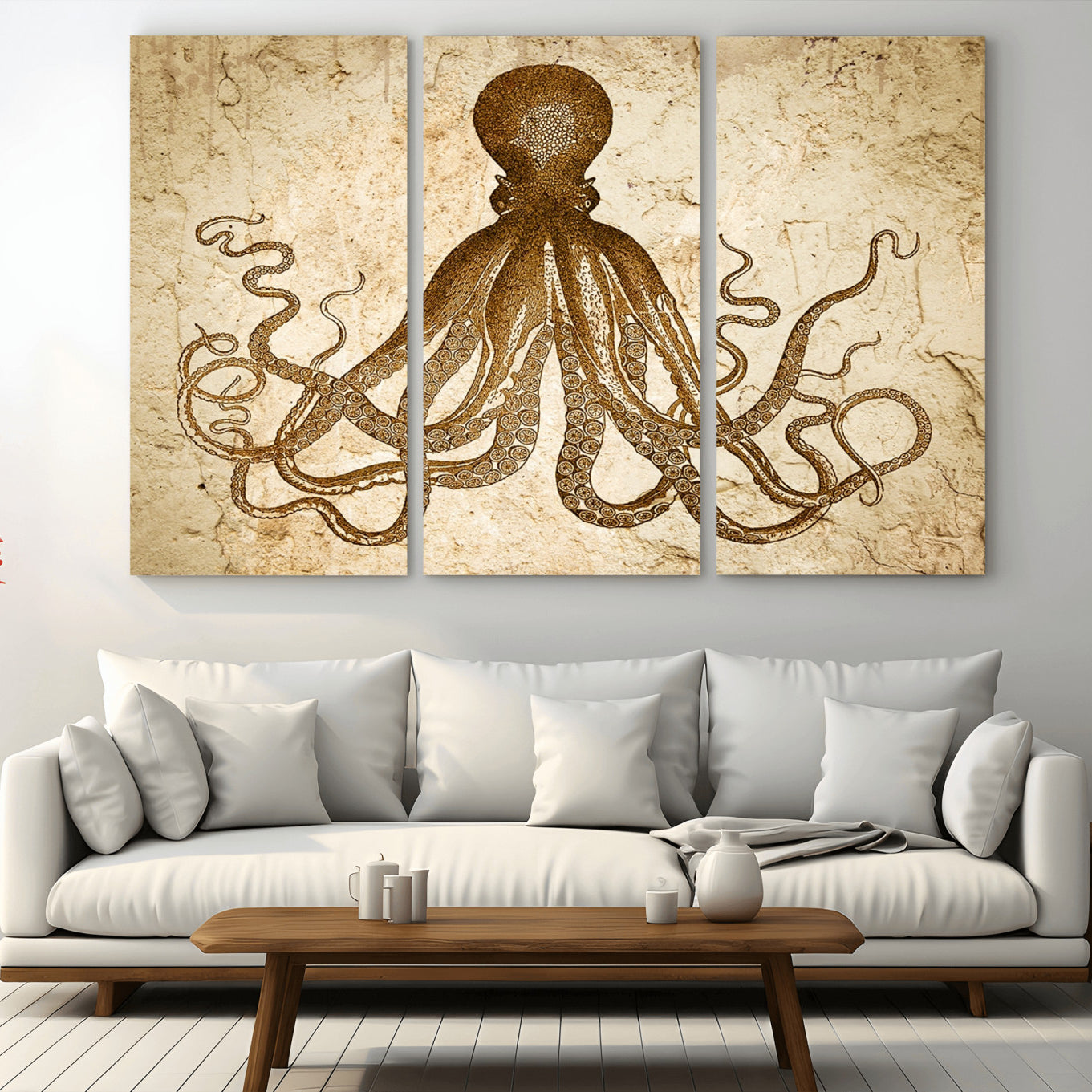 96154-MGV-CV-36X24-Sepia Octopus Wall Art Abstract Animal Canvas Print